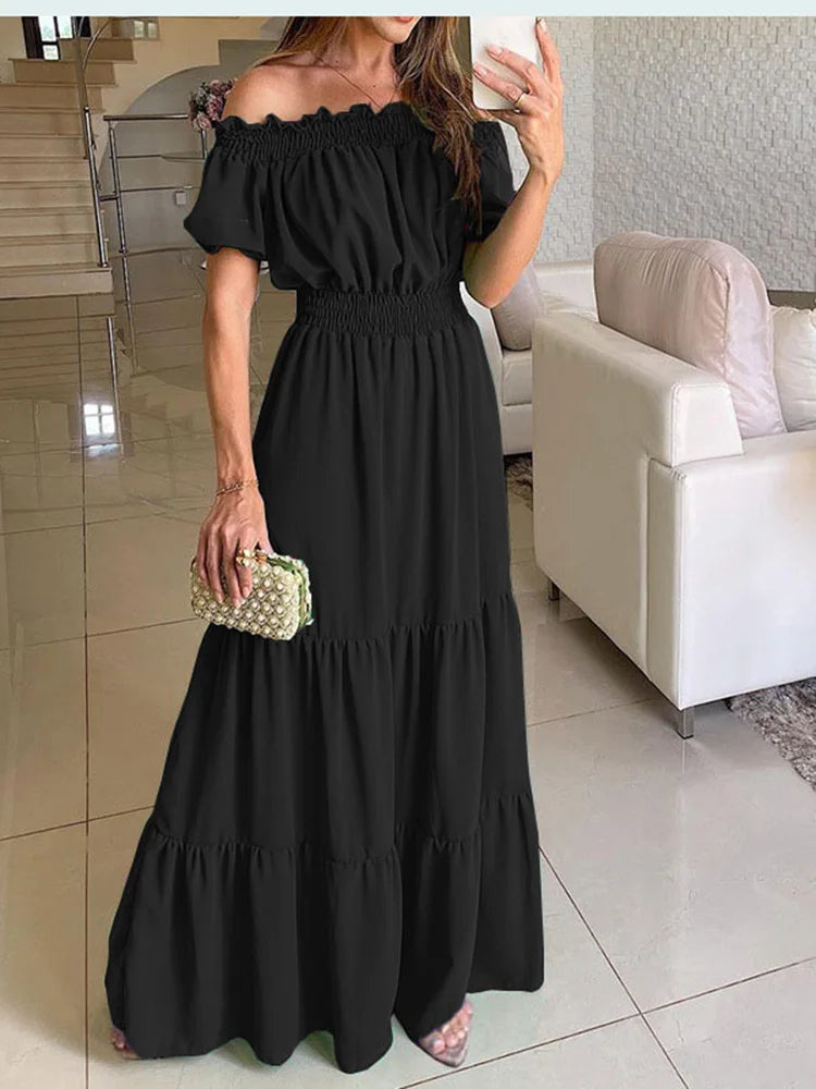 Vestido Bohemio De Verano Para Mujer, Ropa Elegante A La Moda, Informal, Con Cuello De Barco, Para Oficina, Novedad Long Dresses