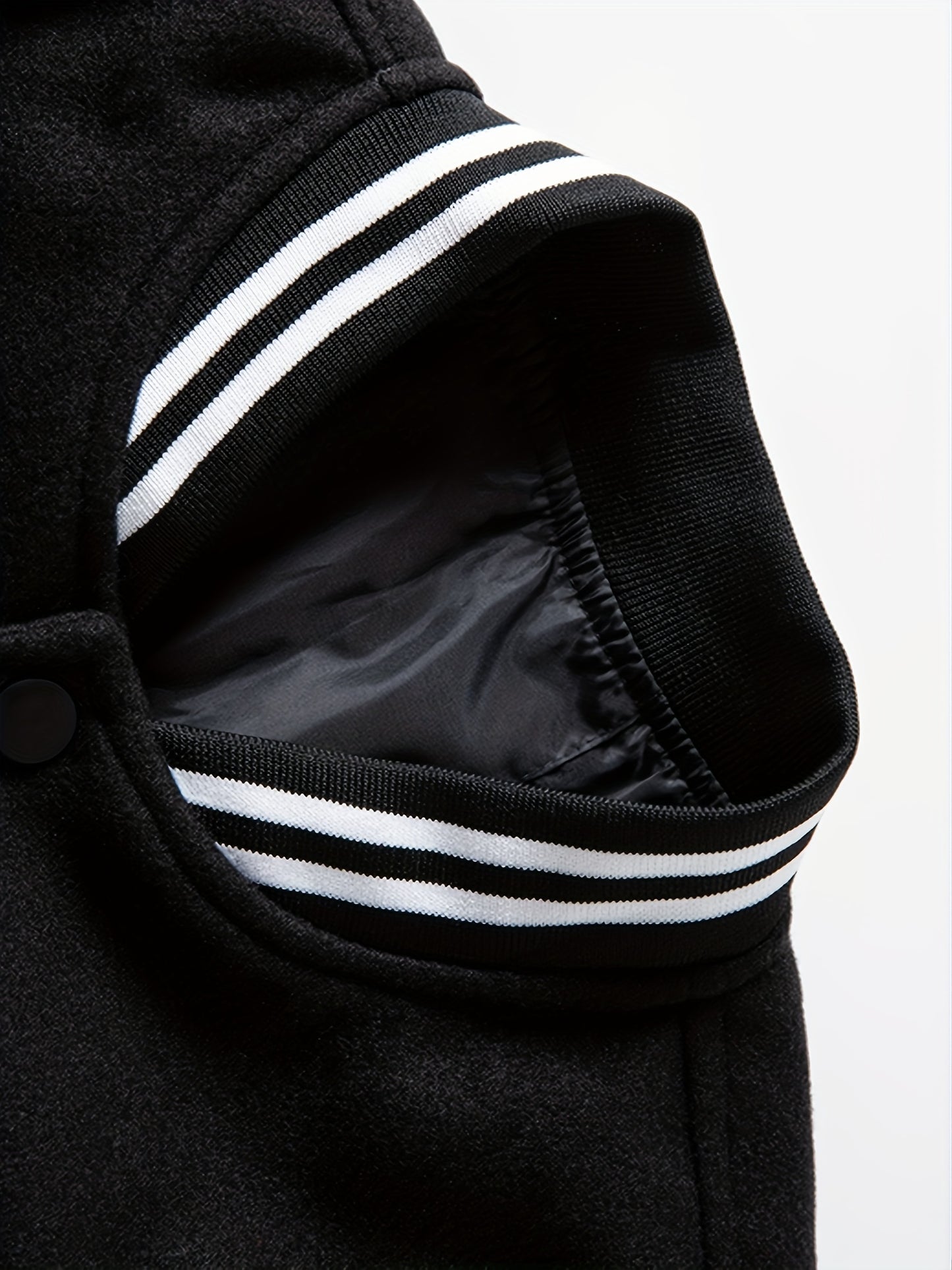 Embroidery Varsity Jacket, Men's Casual Color Block Button Up Jacket For Spring Fall School Baseball
