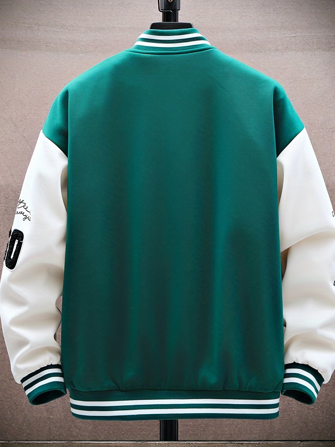 Letters Print Preppy Varsity Jacket, Men's Casual Long Sleeve Striped Button Down Baseball Jacket With Pockets For Winter Fall