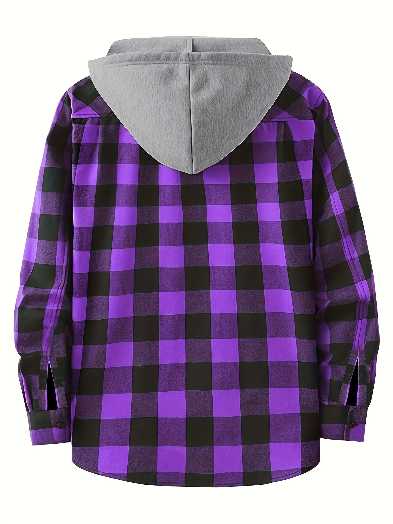 Fashionable Design Men's Plaid Pattern Hooded Long Sleeve And Button Up Shirt Jacket With Pockets, Chic And Trendy Hoodie Jacket For Outdoors Leisurewear