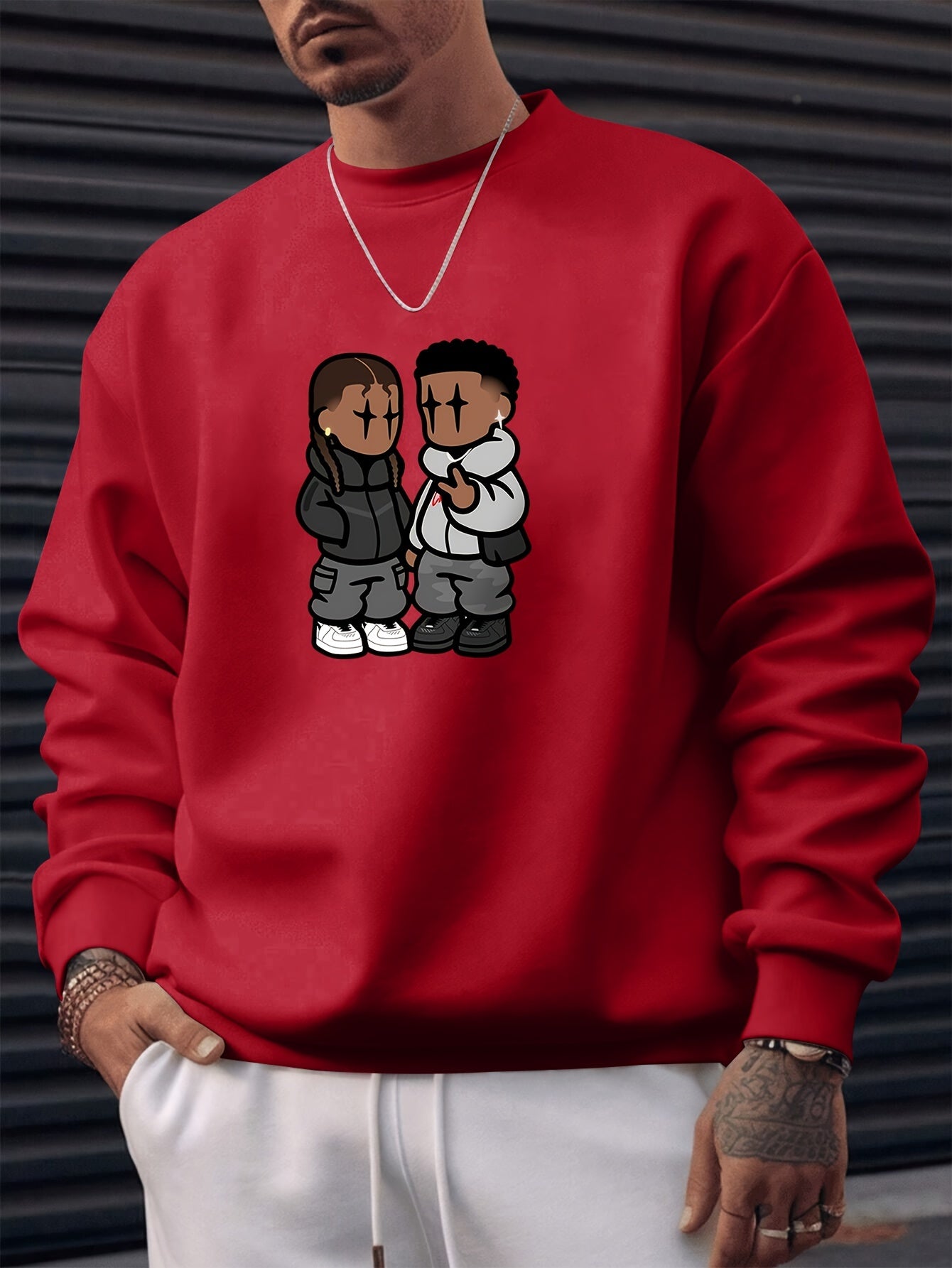 Men's Stylish Creative Cartoon Style Printed Floral Sports Casual Commuting Versatile Long-sleeved Round Neck Black Sweatshirt - An Exquisite