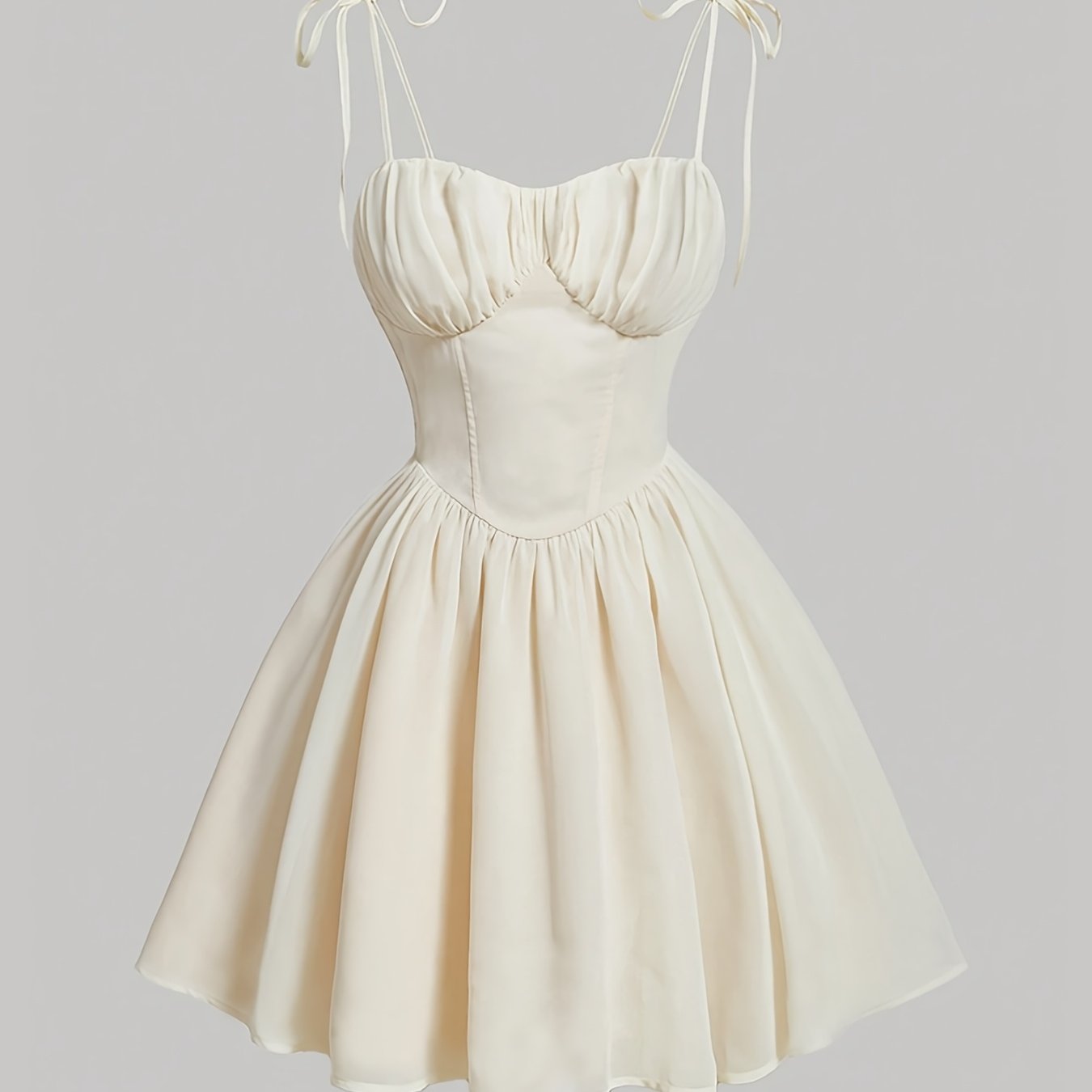 Elegant Ruched Bust Tie-Suspender Dress - Sleeveless Polyester, A-Line Skirt, Perfect for Spring/Summer/Fall Events, Machine Washable
