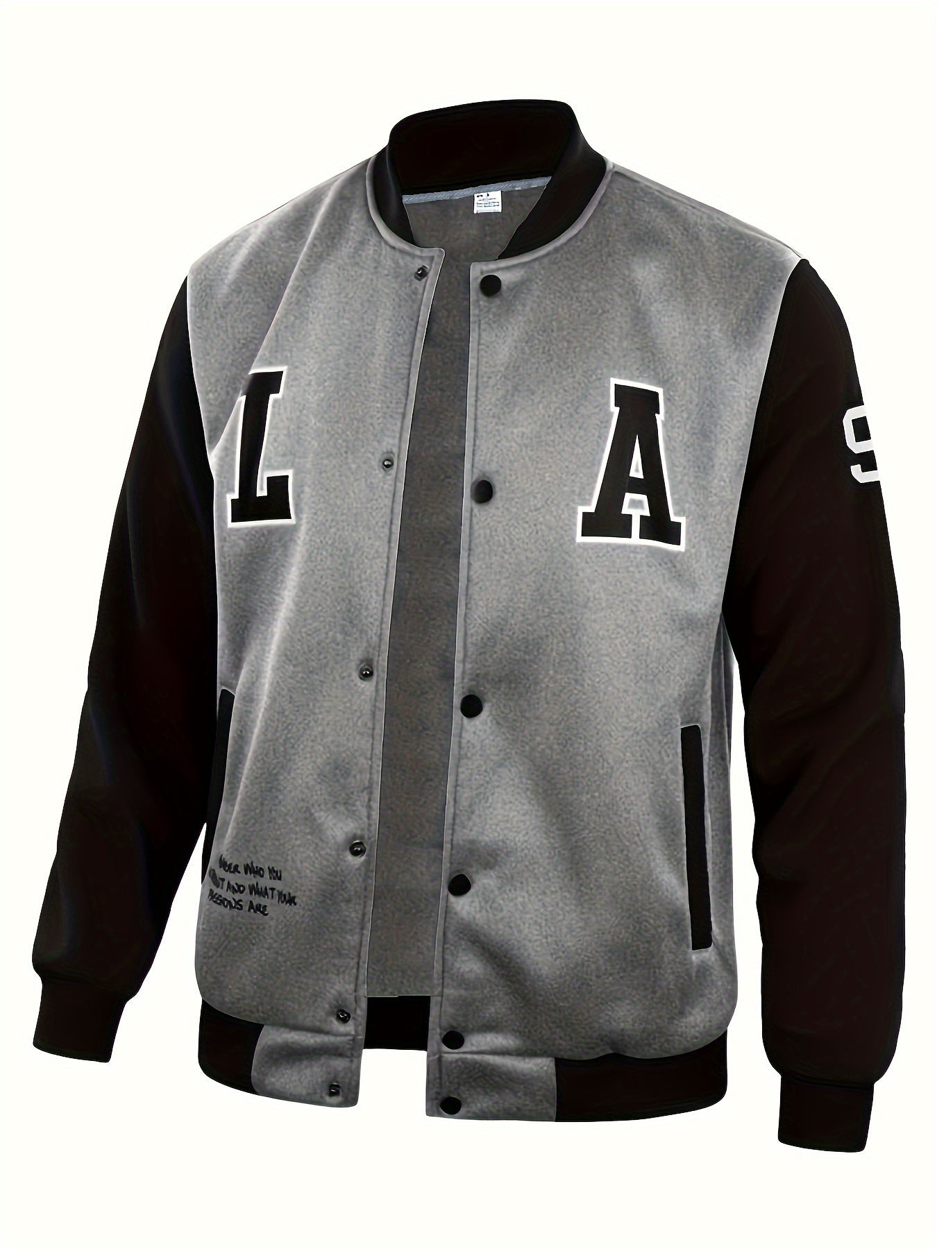LA-03 Baseball Jacket - Polyester, Round Neck, Non-Transparent, Letter Pattern, Knitted, Loose Fit, Spring/Autumn