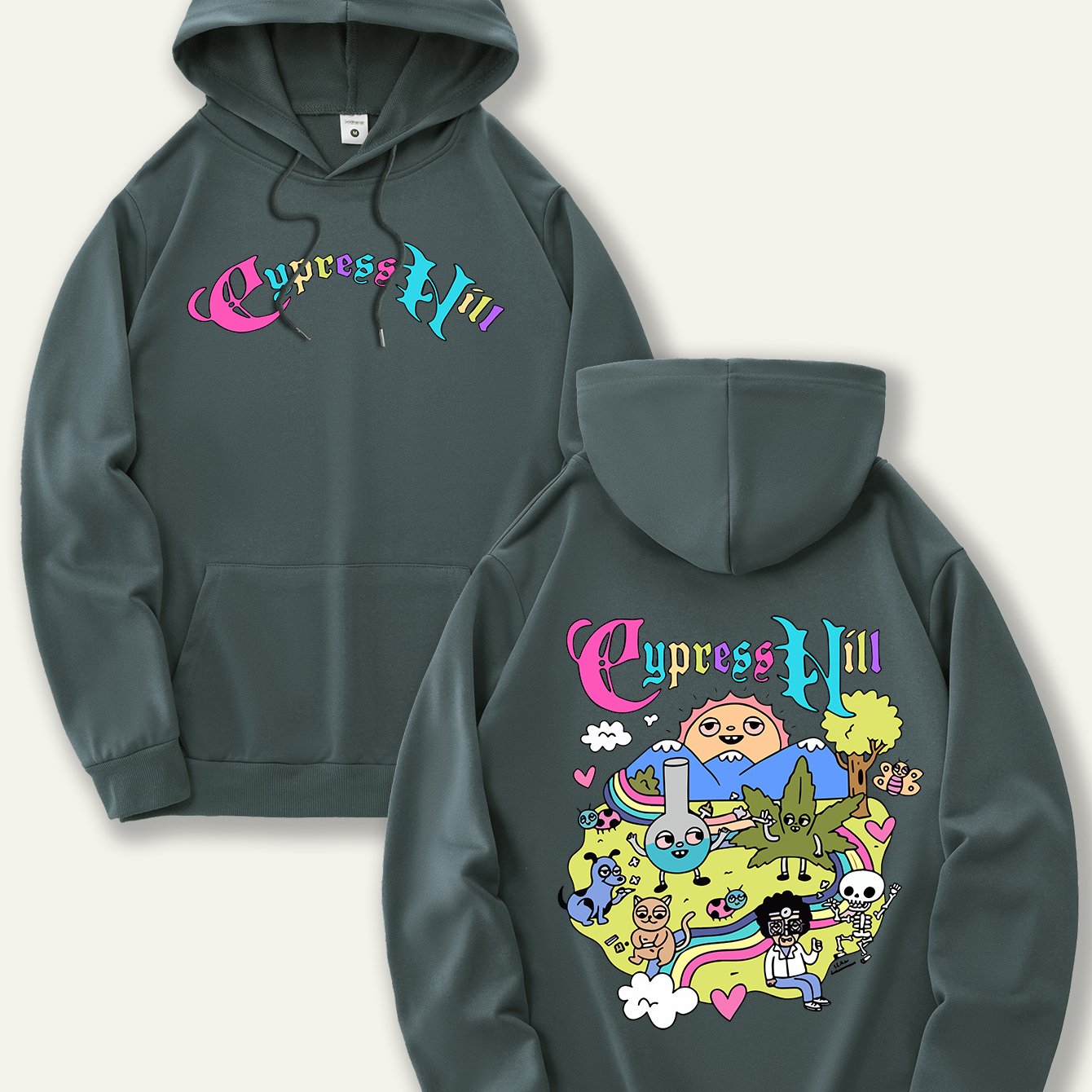 Men'S Fashion Hoodie with Cypress Hill Geometric Cartoon Print - All Season Casual Knit Polyester Sweatshirt with Hood, Drawstring, Kangaroo Pocket, Regular Fit - Unisex Stylish Pullover