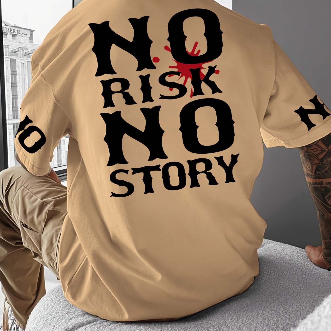 Men's Casual Loose-Fit T-Shirt with Stylish Letter Print - Breathable Polyester, Round Neck, Summer Wear