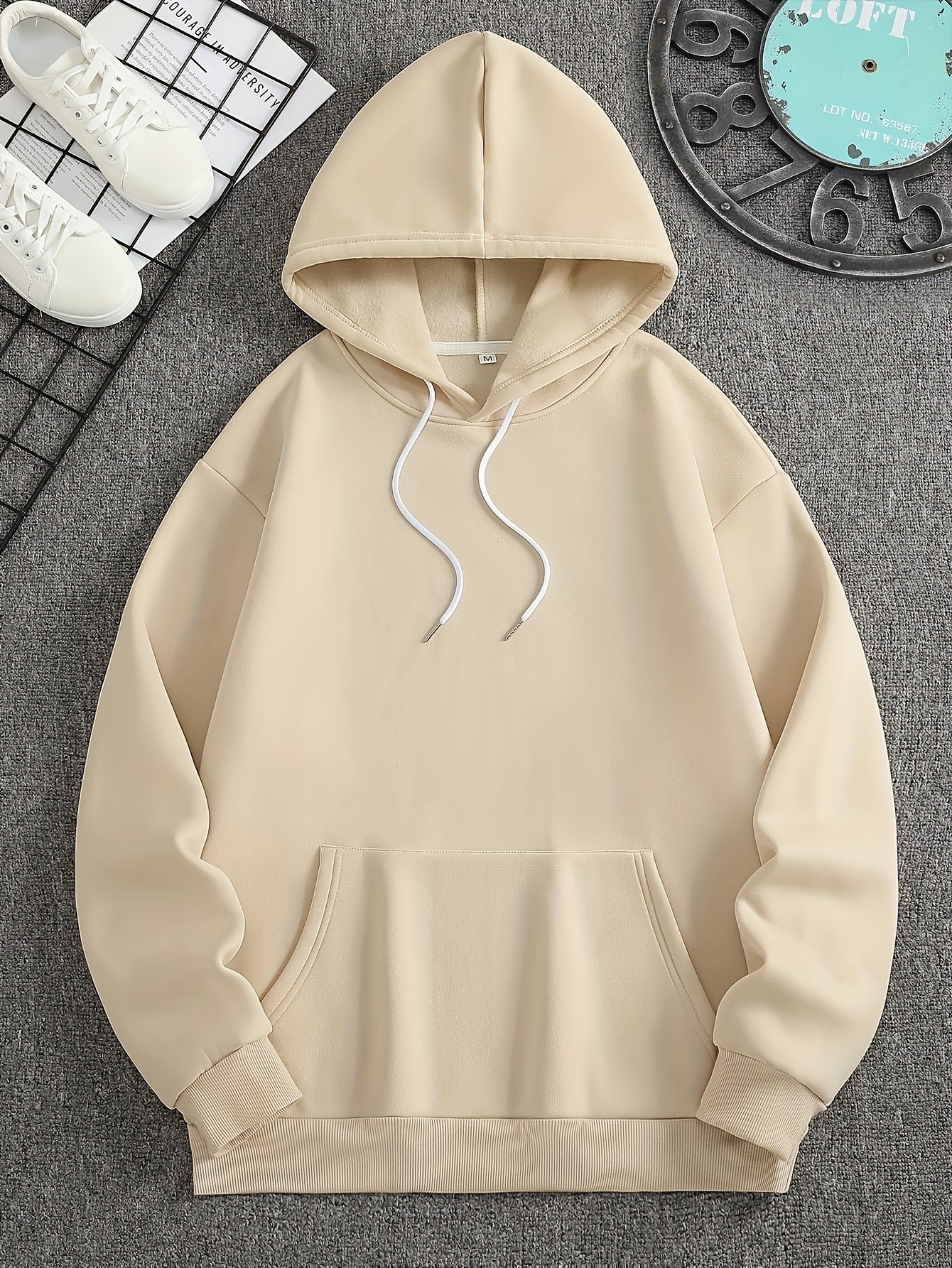 Men's Casual Hoodie with Drawstring & Kangaroo Pocket - Letter Print, Drop Shoulder Design for Everyday & Holiday Wear, Polyester Blend
