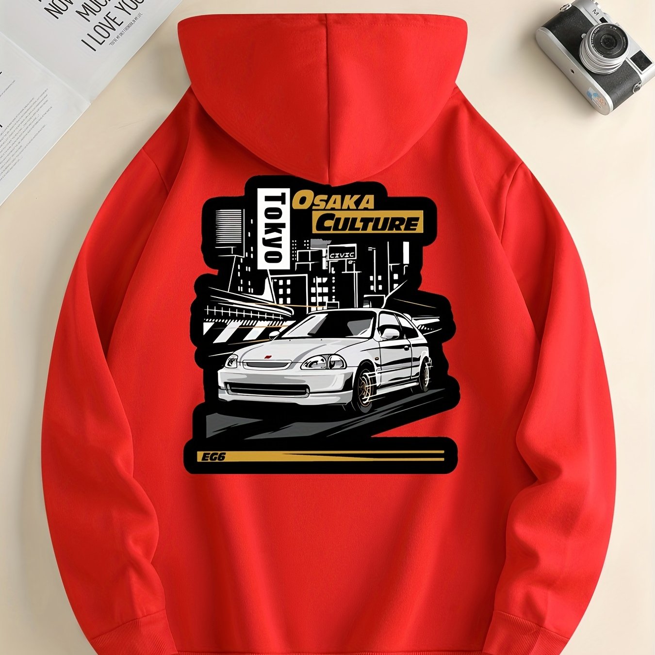 JDM Racing Car Pattern Print Hoodie, Cool Hoodies For Men, Men's Casual Graphic Design Pullover Hooded Sweatshirt With Kangaroo Pocket Streetwear For Winter Fall, As Gifts
