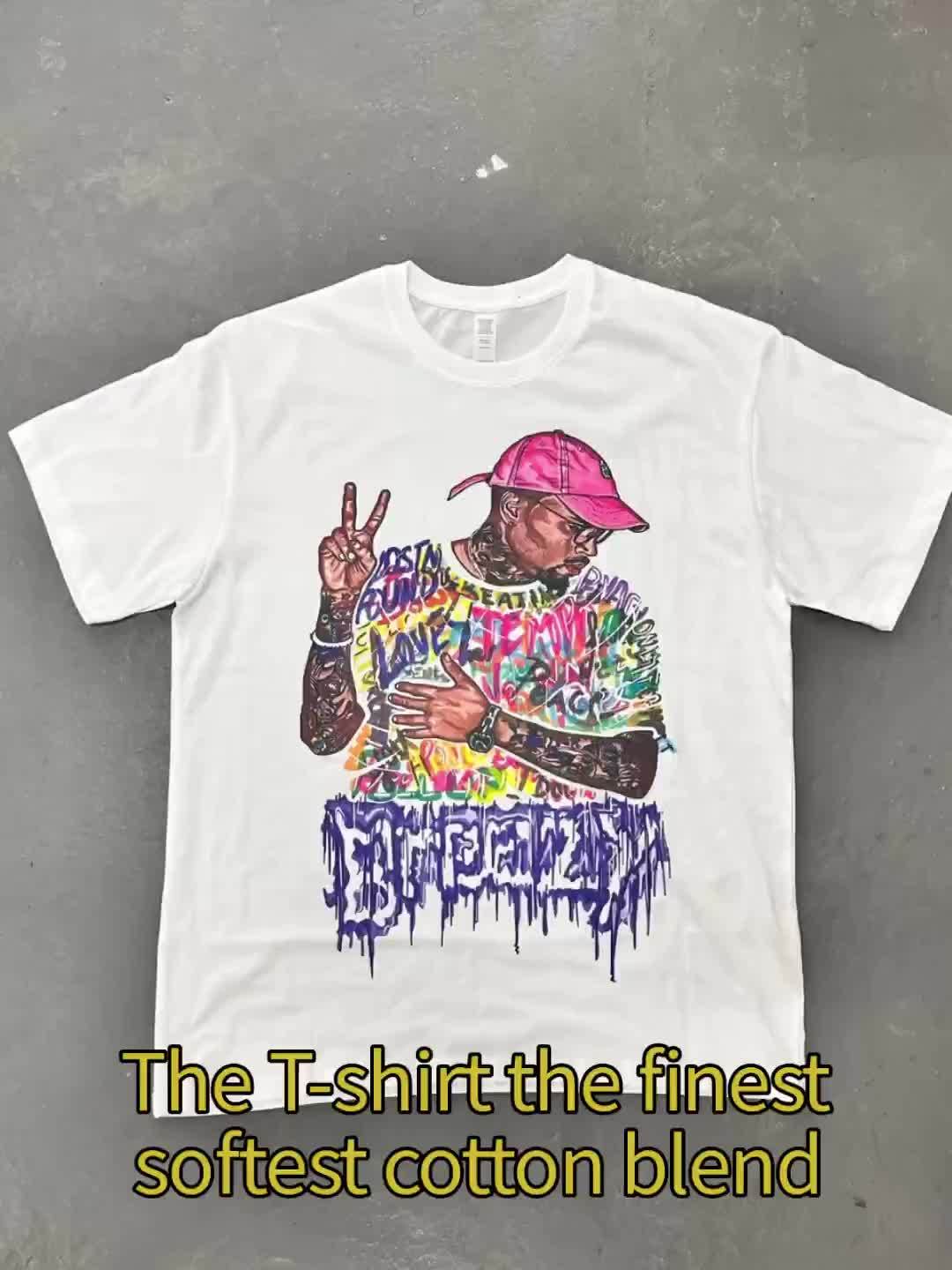 Men'S Hip Hop Man Print T-Shirt, Cotton, Vintage Style, Round Neck, Soft And Breathable, Summer Casual Wear For Adults