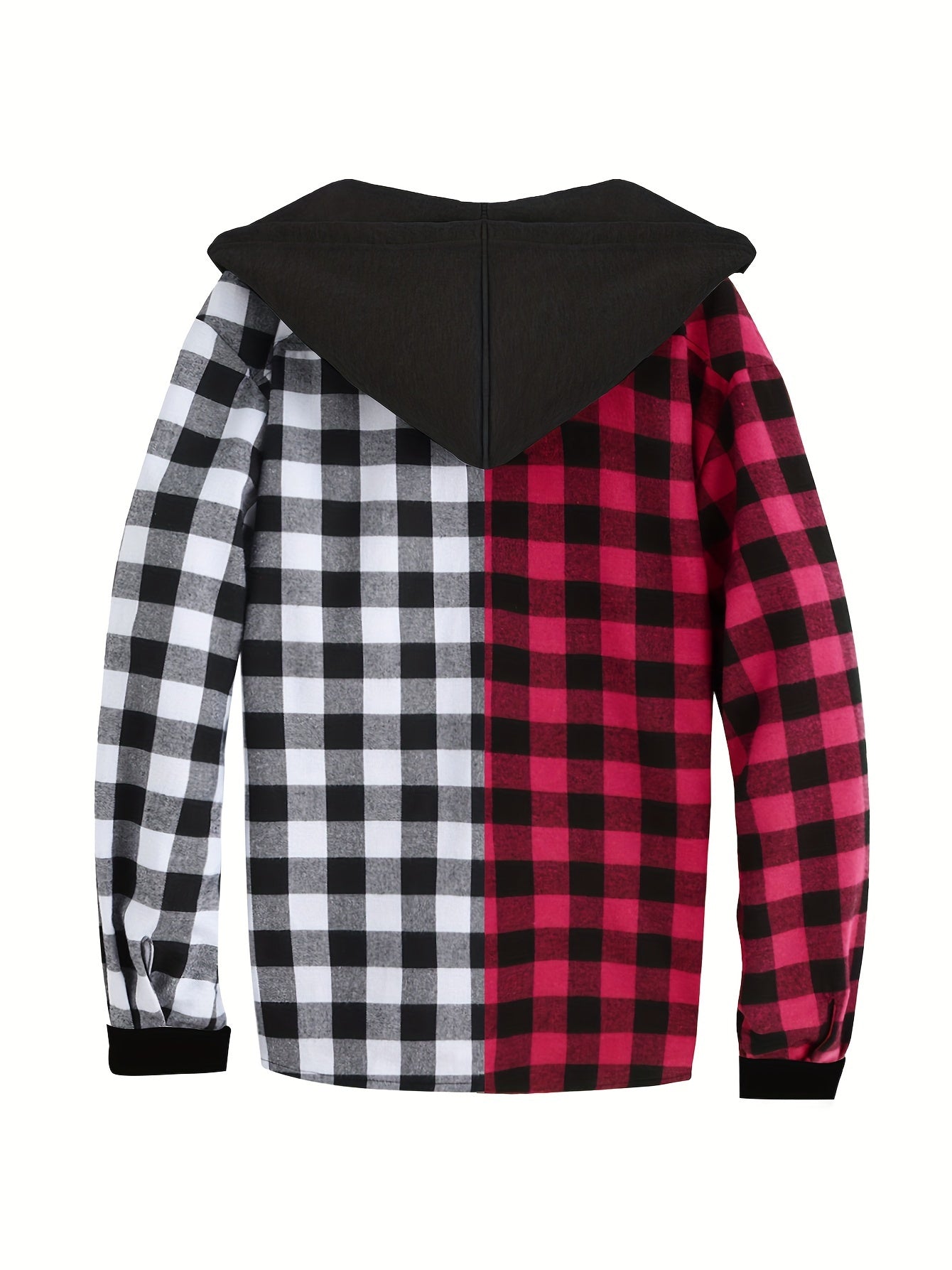 Fashionable Design Men's Plaid Pattern Hooded Long Sleeve And Button Up Shirt Jacket With Pockets, Chic And Trendy Hoodie Jacket For Outdoors Leisurewear