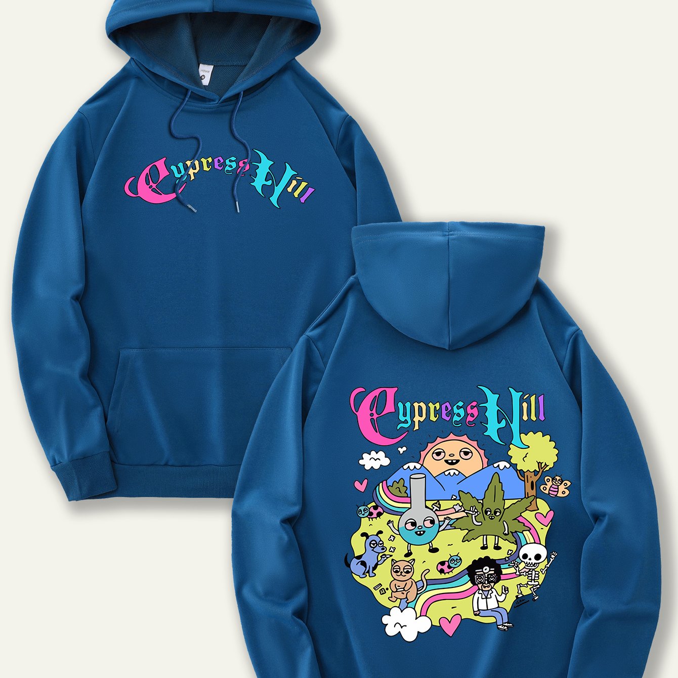 Men'S Fashion Hoodie with Cypress Hill Geometric Cartoon Print - All Season Casual Knit Polyester Sweatshirt with Hood, Drawstring, Kangaroo Pocket, Regular Fit - Unisex Stylish Pullover