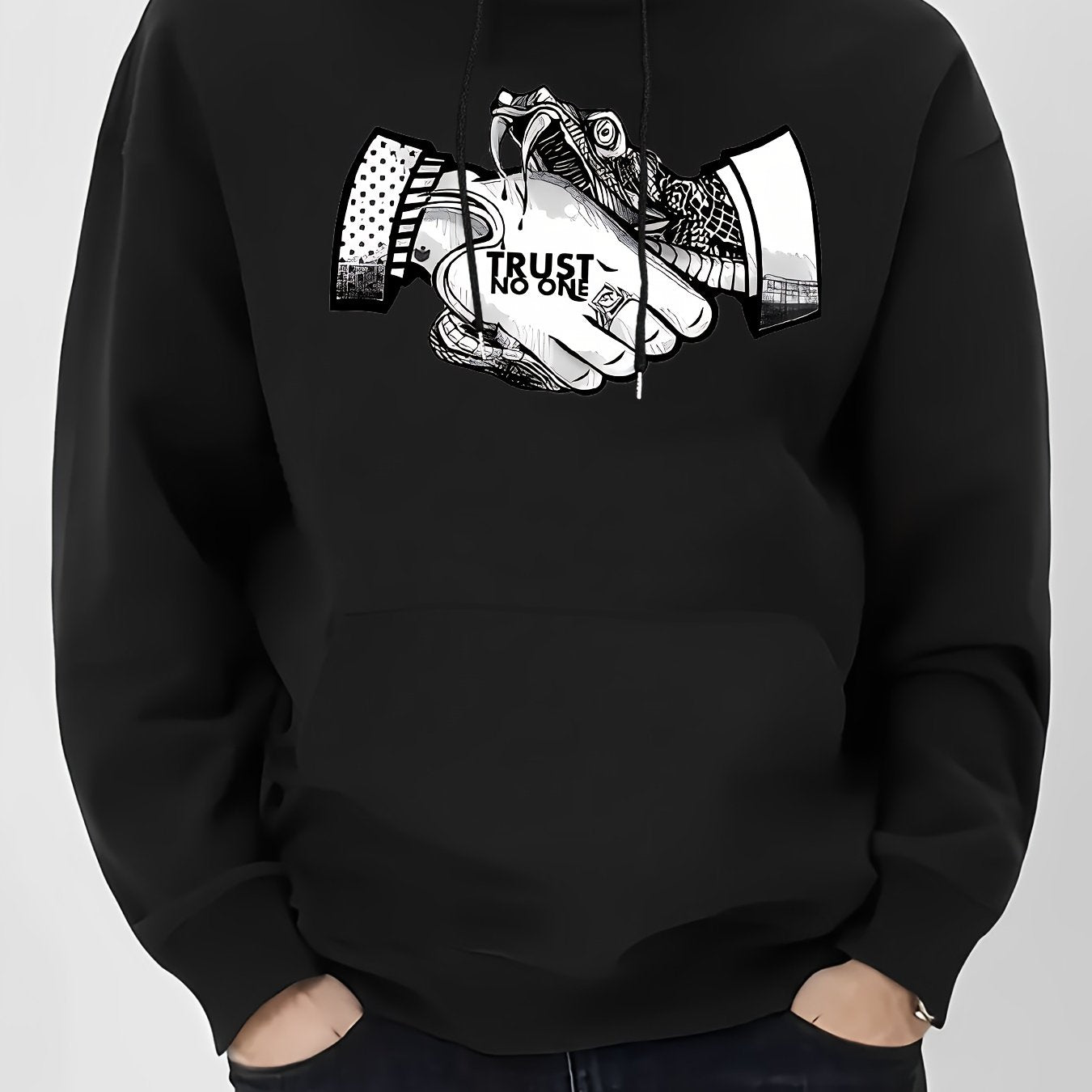 Men's Trust No One Graphic Print Casual Hoodie - 100% Polyester Knit Fabric with Hood, Slight Stretch, Regular Fit Long Sleeve Fashion Pullover for Fall/Winter