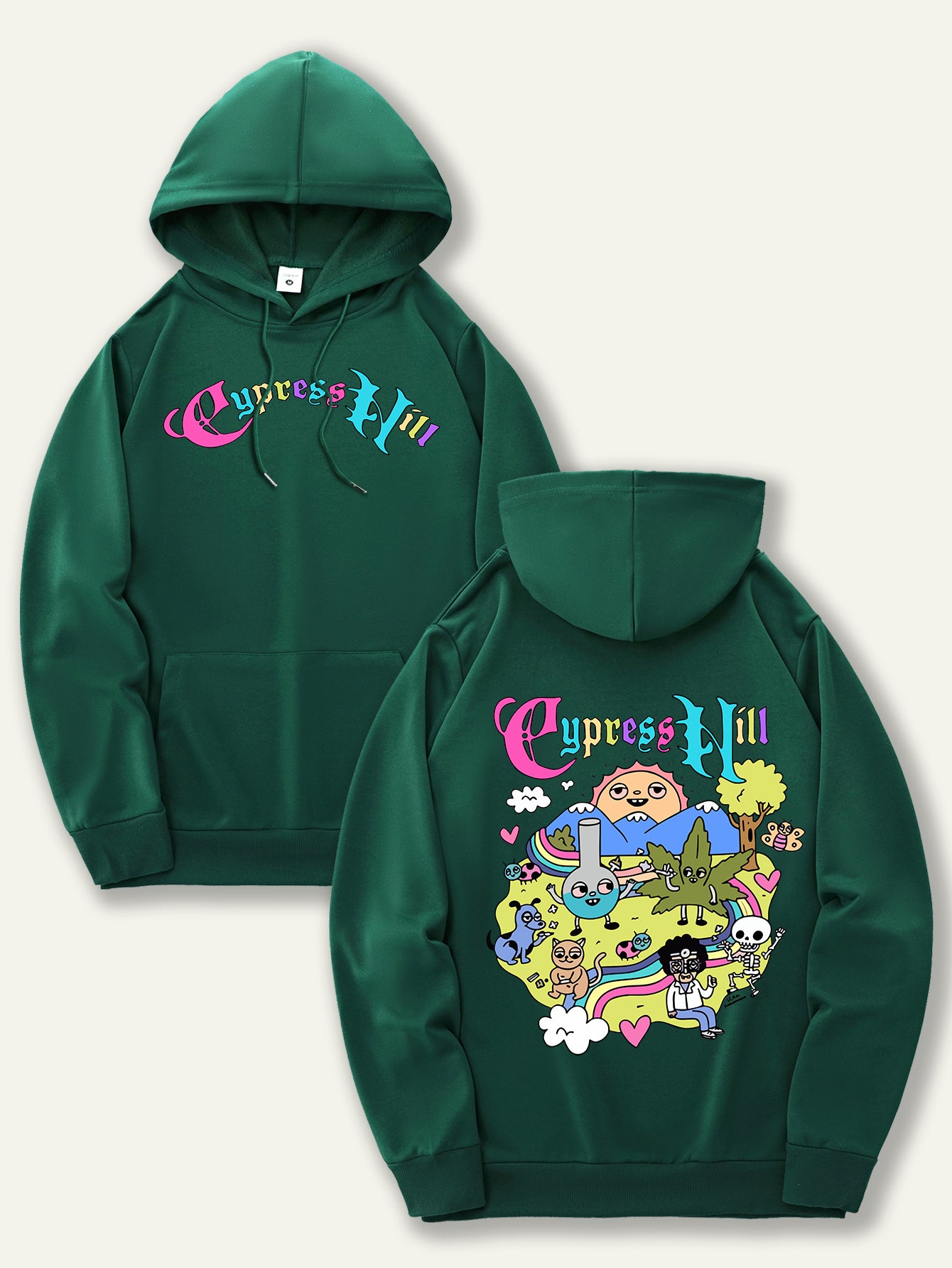 Men'S Fashion Hoodie with Cypress Hill Geometric Cartoon Print - All Season Casual Knit Polyester Sweatshirt with Hood, Drawstring, Kangaroo Pocket, Regular Fit - Unisex Stylish Pullover