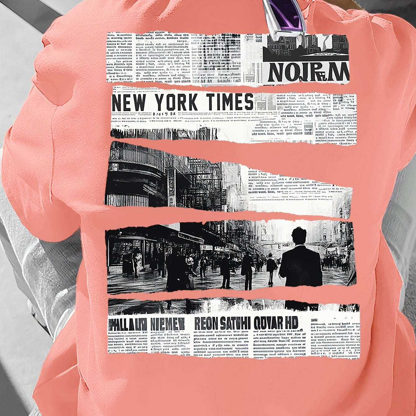 Men's Vintage Newspaper Print Casual Tee - Loose Fit, Round Neck, Polyester Blend, Summer Fashion