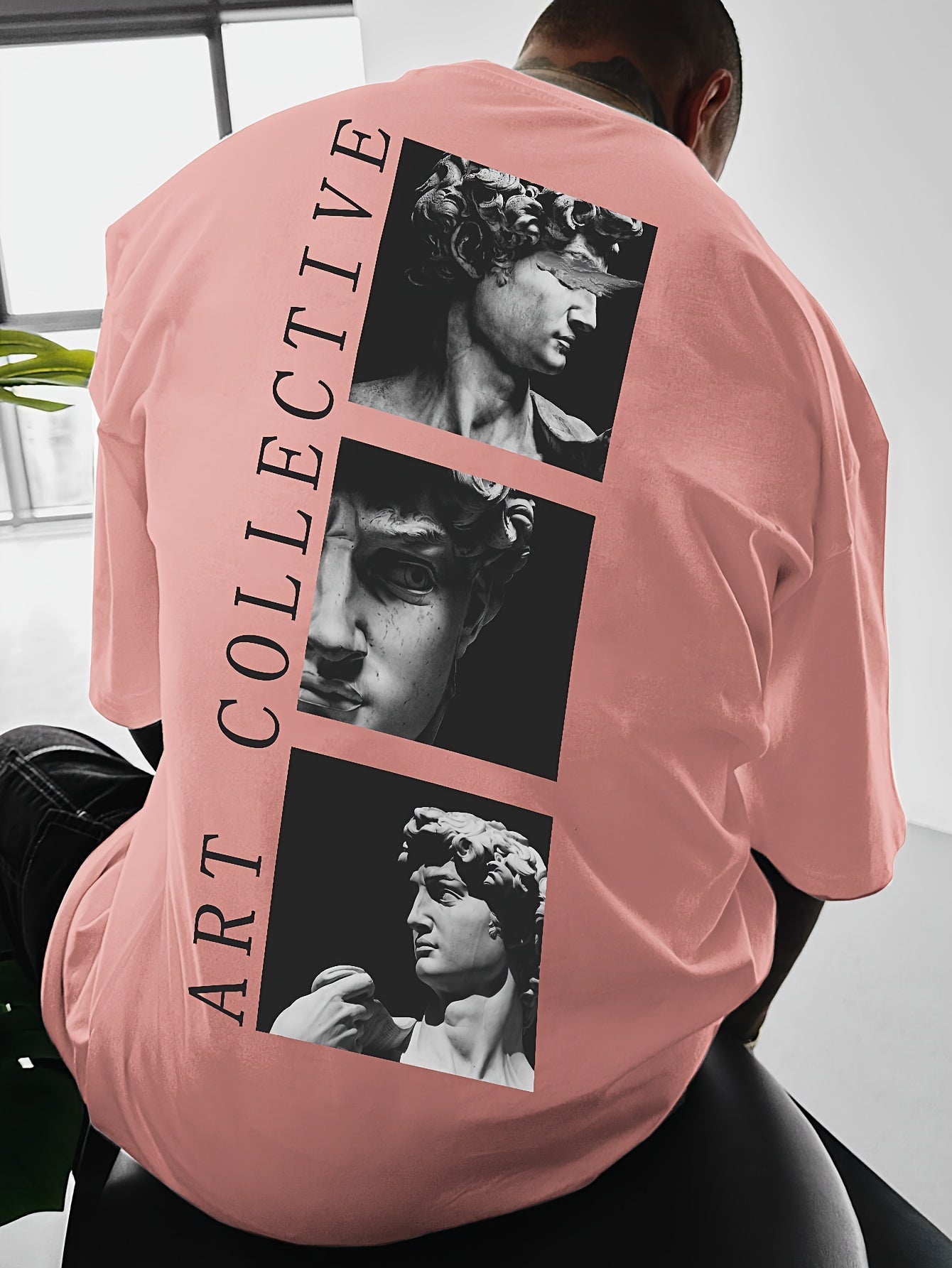Men's Street Style Loose-Fit T-Shirt with Unique Back Print - Breathable Polyester, Machine Washable