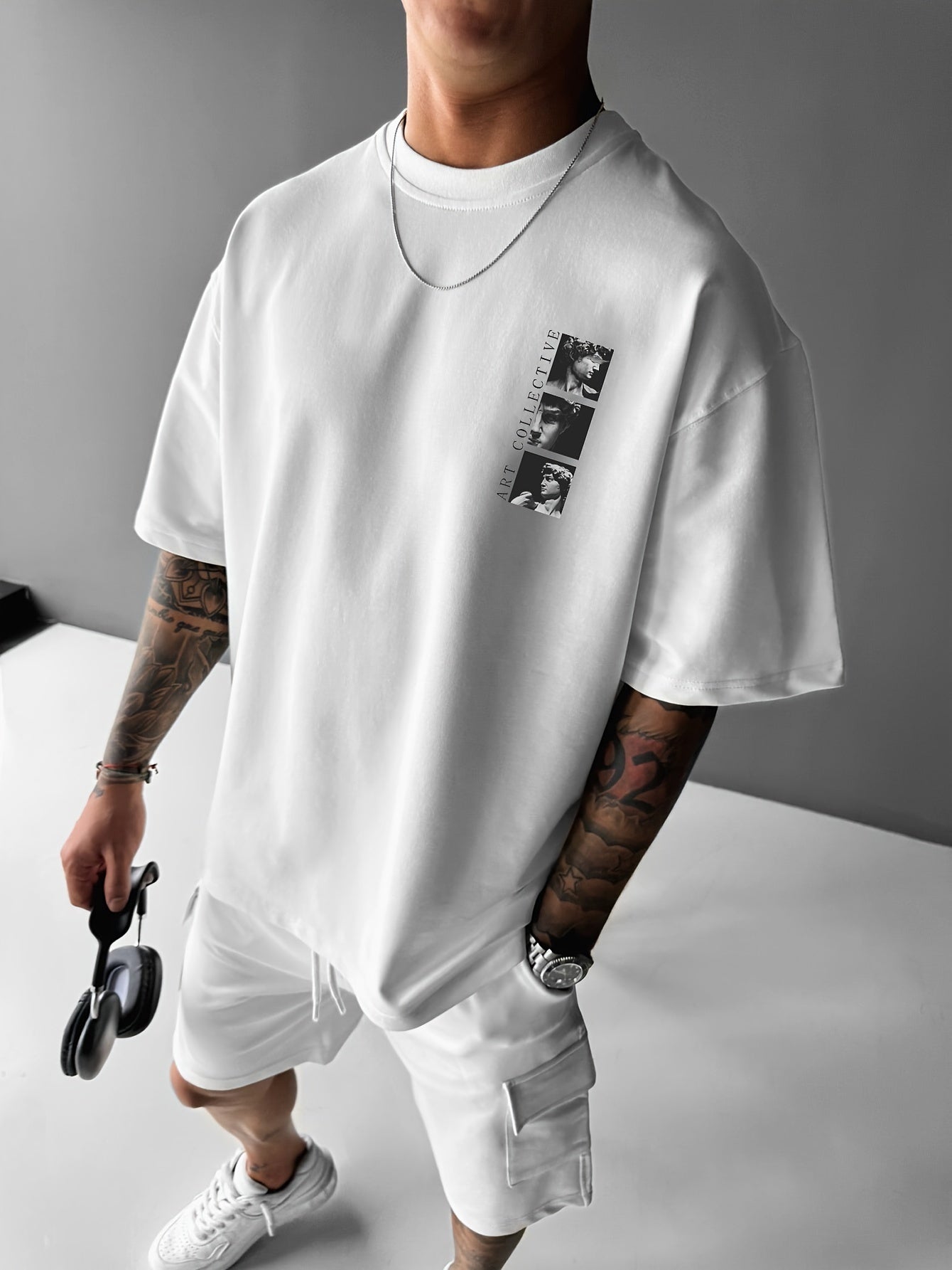 Men's Street Style Loose-Fit T-Shirt with Unique Back Print - Breathable Polyester, Machine Washable