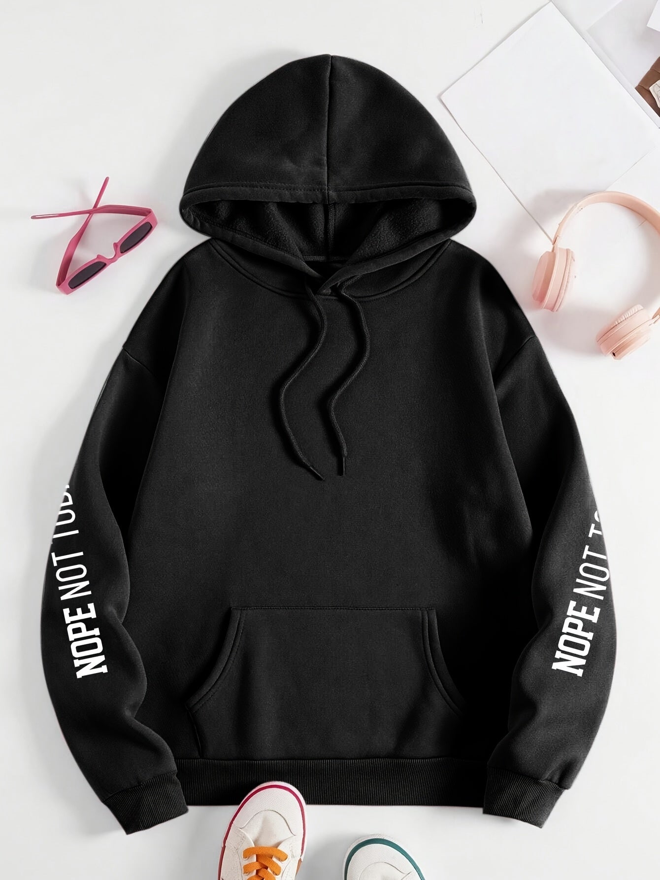 NOPE NOT TODAY" Graphic Hoodie for Women - Cozy Polyester Pullover with Kangaroo Pocket, Casual Long Sleeve Hooded Sweatshirt for Fall/Winter