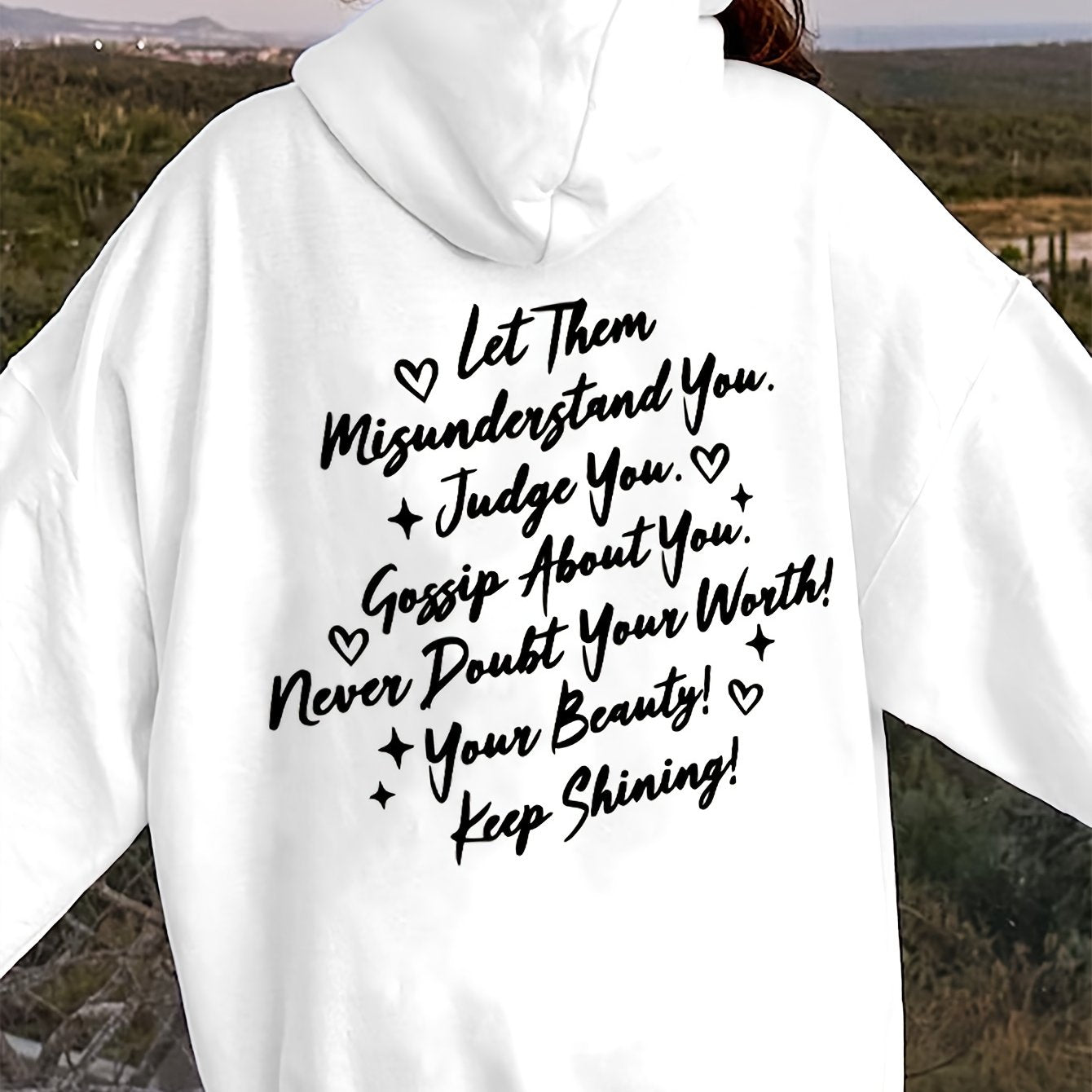 Chic Love Print Hoodie for Women - Casual Pullover with Embossed Detail, Soft Stretch Polyester, Long Sleeve Design - Perfect for Fall/Winter
