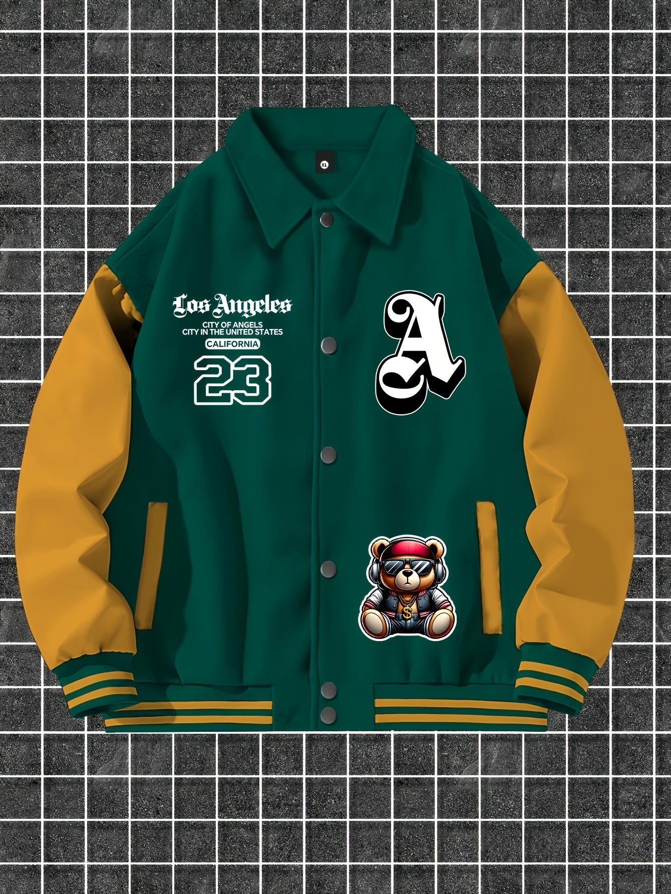 Men'S Casual Polyester Lightweight Jacket, American Streetwear Baseball Style with Random Print, Collar, Pockets, Regular Fit, Knit Fabric