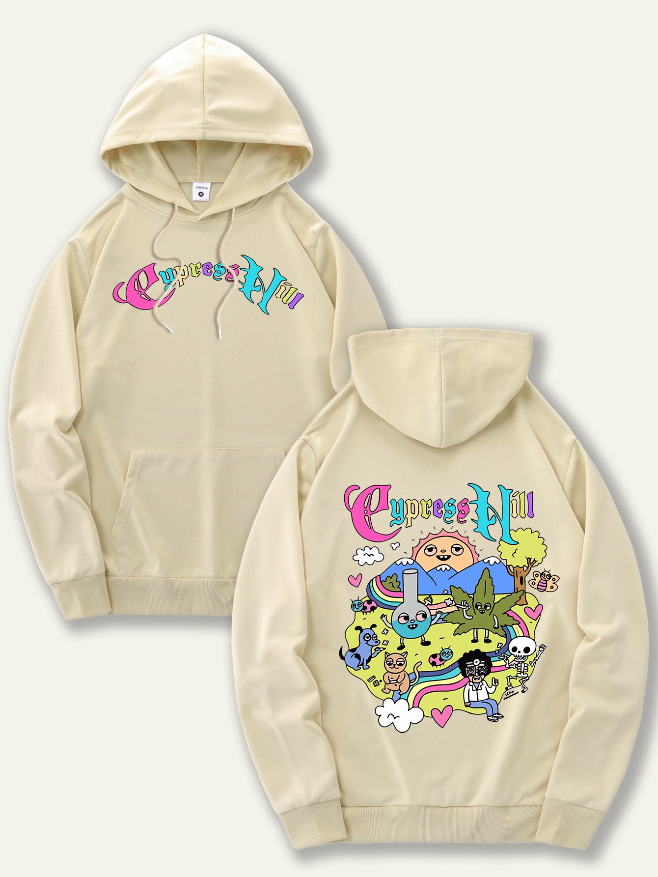 Men'S Fashion Hoodie with Cypress Hill Geometric Cartoon Print - All Season Casual Knit Polyester Sweatshirt with Hood, Drawstring, Kangaroo Pocket, Regular Fit - Unisex Stylish Pullover