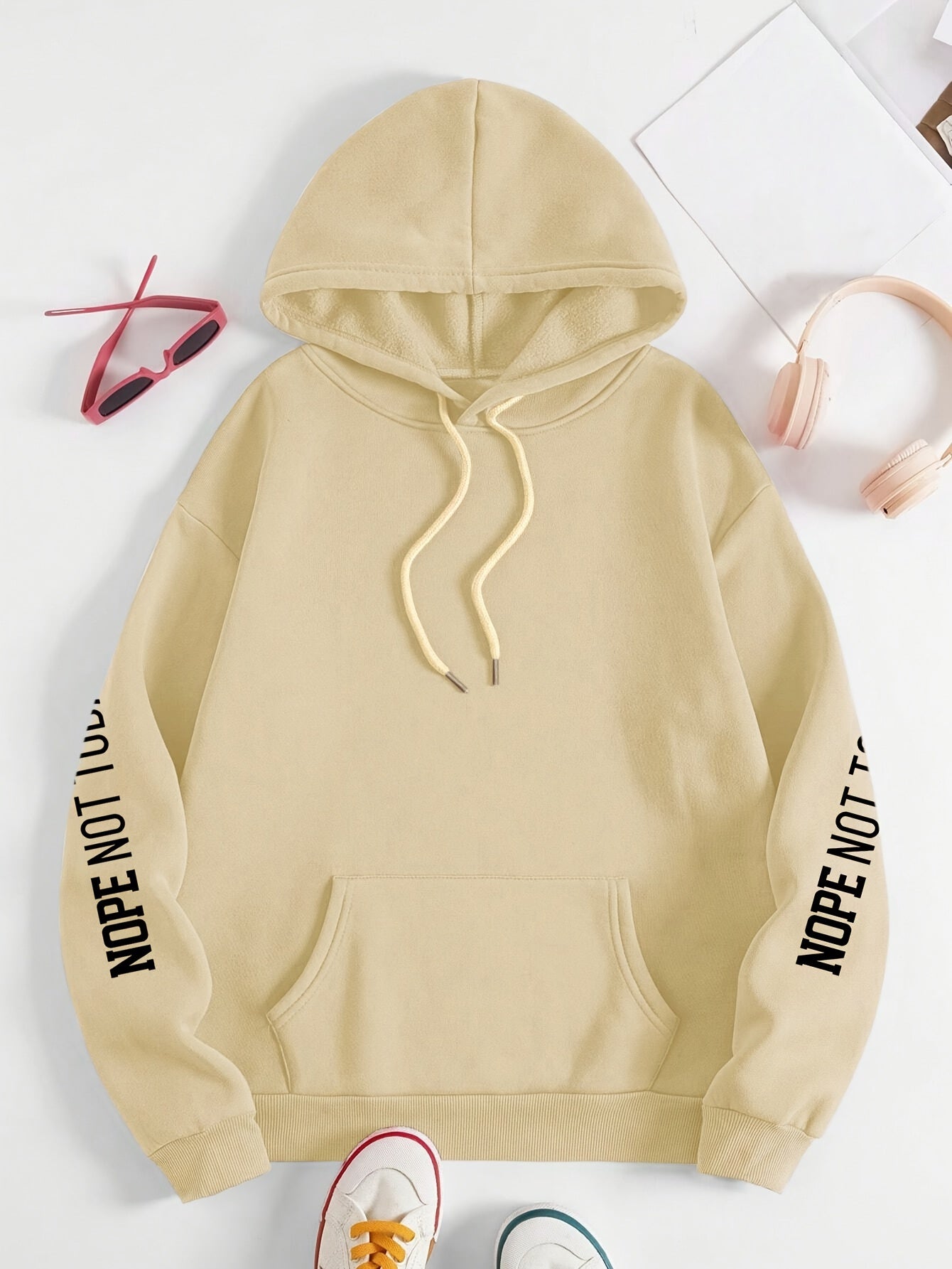 NOPE NOT TODAY" Graphic Hoodie for Women - Cozy Polyester Pullover with Kangaroo Pocket, Casual Long Sleeve Hooded Sweatshirt for Fall/Winter