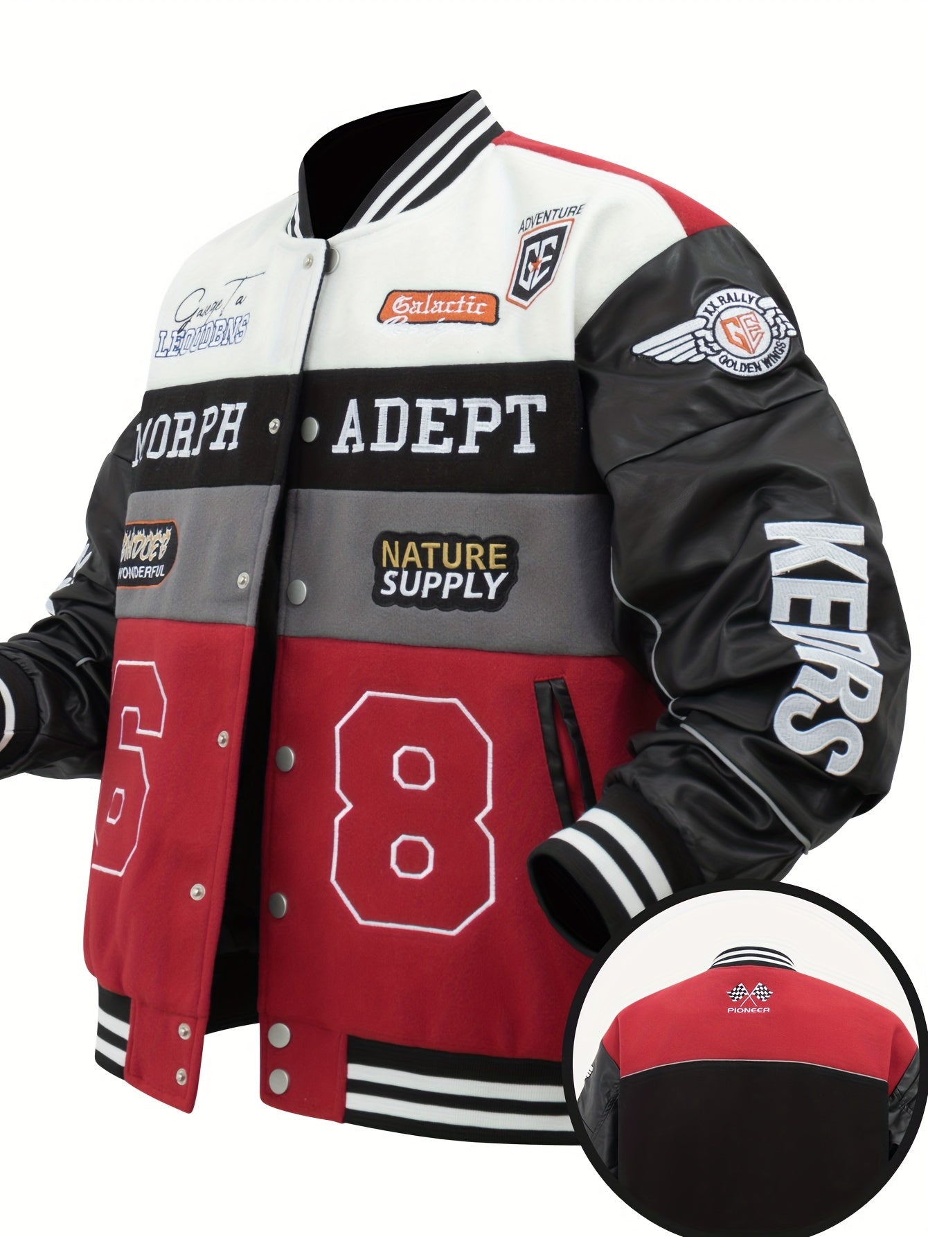 Men'S Daily Patchwork Polyester Varsity Jacket Stylish Retro Embroidered Long Sleeve Baseball Coats Casual Unisex Loose Outdoor Outerwear