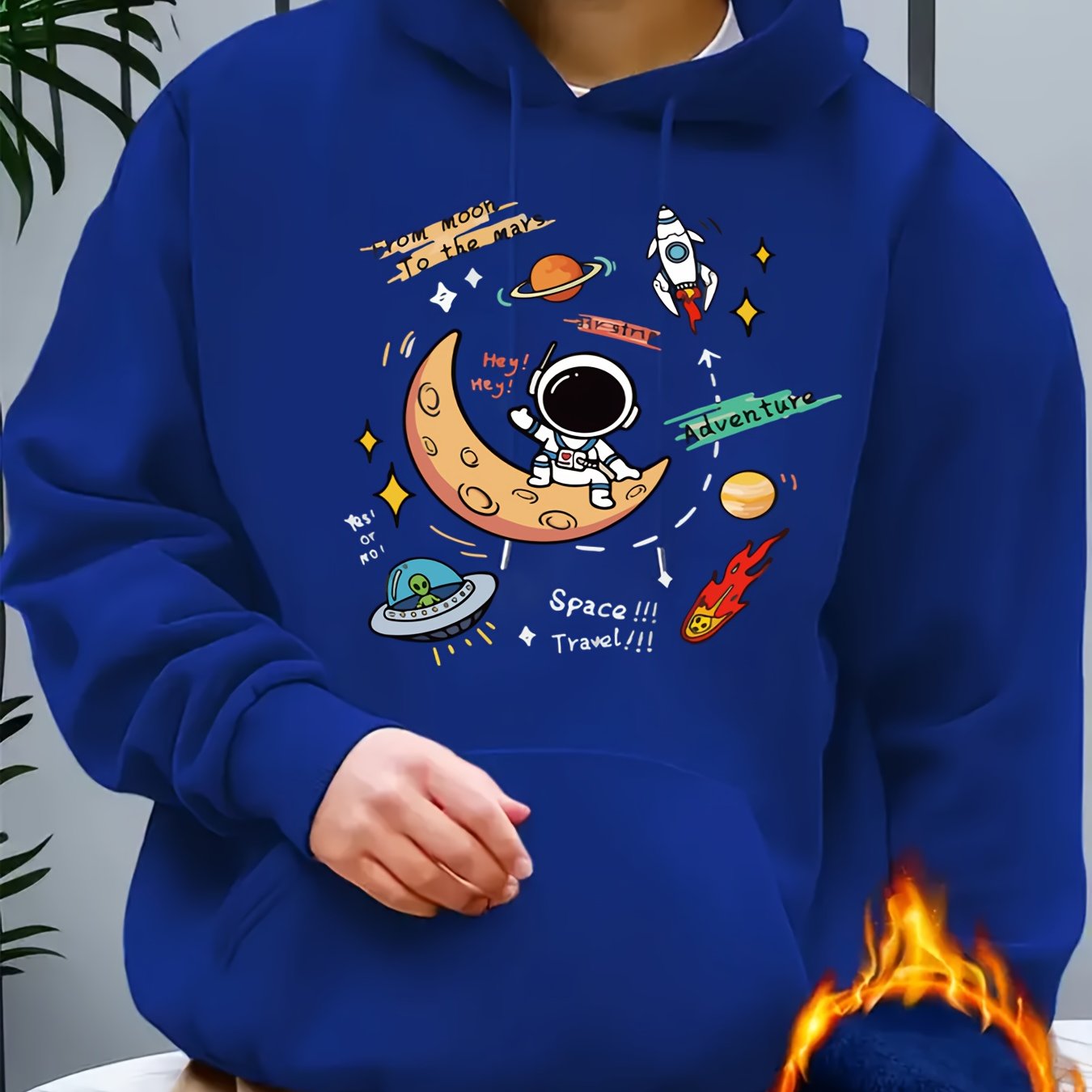 Men's Space Explorer Hoodie - Casual & Comfy Polyester Drawstring Sweatshirt with Astronaut & Planets Design, Perfect for Fall/Winter, Astronaut Decor