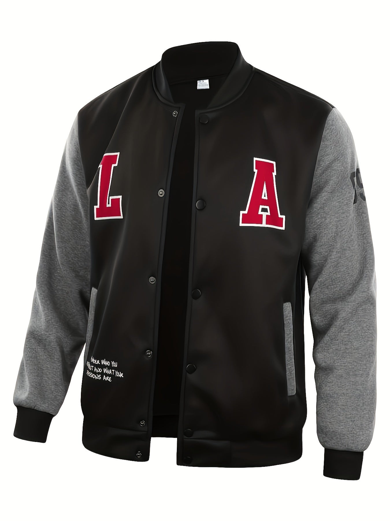 LA-03 Baseball Jacket - Polyester, Round Neck, Non-Transparent, Letter Pattern, Knitted, Loose Fit, Spring/Autumn