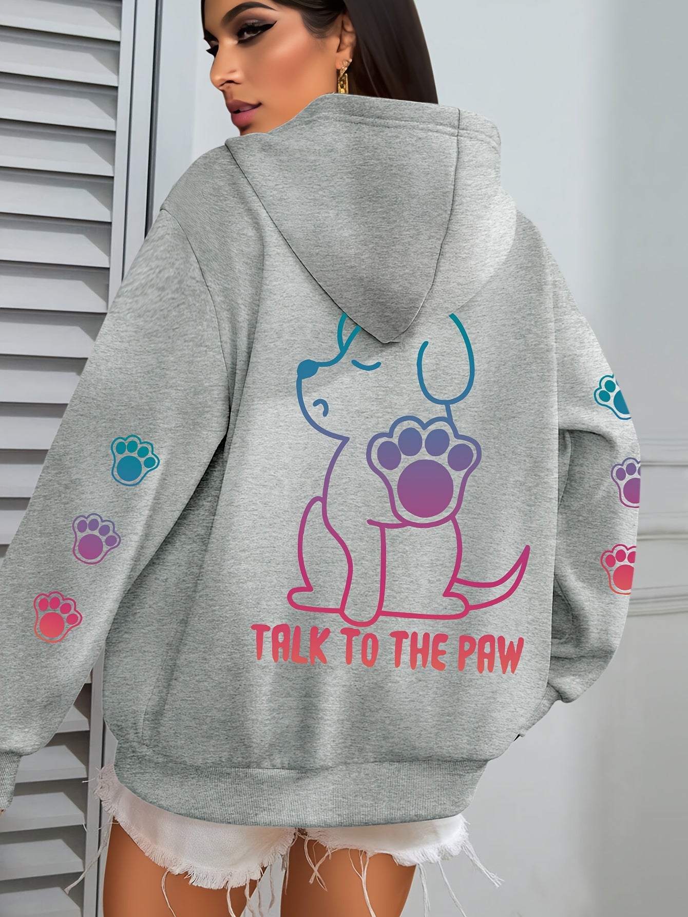 Women's Cozy Puppy Print Hoodie - Casual Long Sleeve with Kangaroo Pocket, Polyester Blend, Machine Washable - Perfect for Fall & Winter