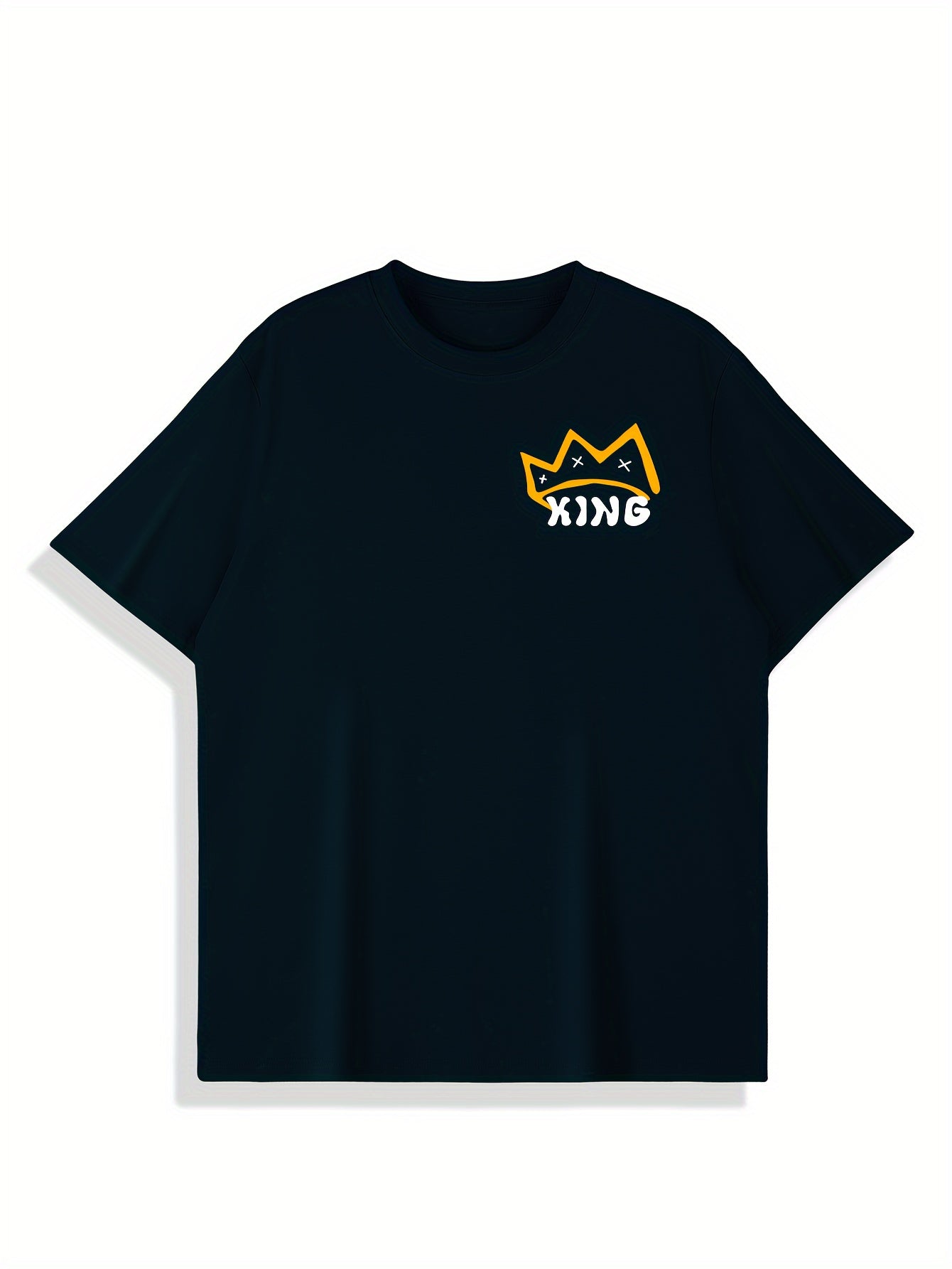 Men's Crew Neck Short Sleeve T-shirt, KING MAKE MONEY Creative Pattern Back Print Cozy Cotton Tee For Summer Outdoor Casual Activities