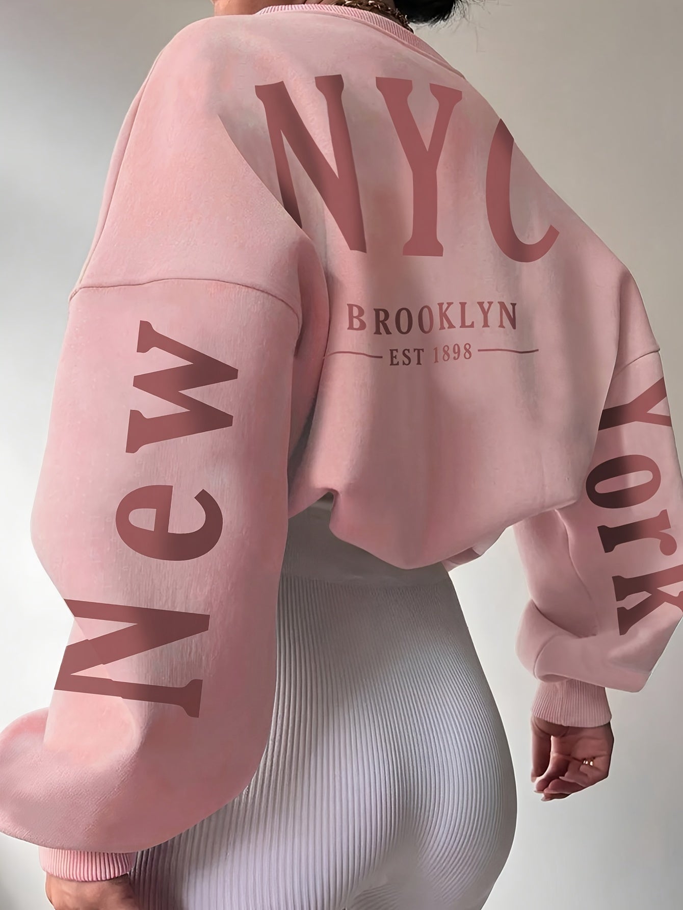 Women'S Casual Loose Fit Sweatshirt with Alphabet Print, Long Sleeve Crew Neck, Knit Polyester 95% Spandex 5%, All-Season Fashion Top