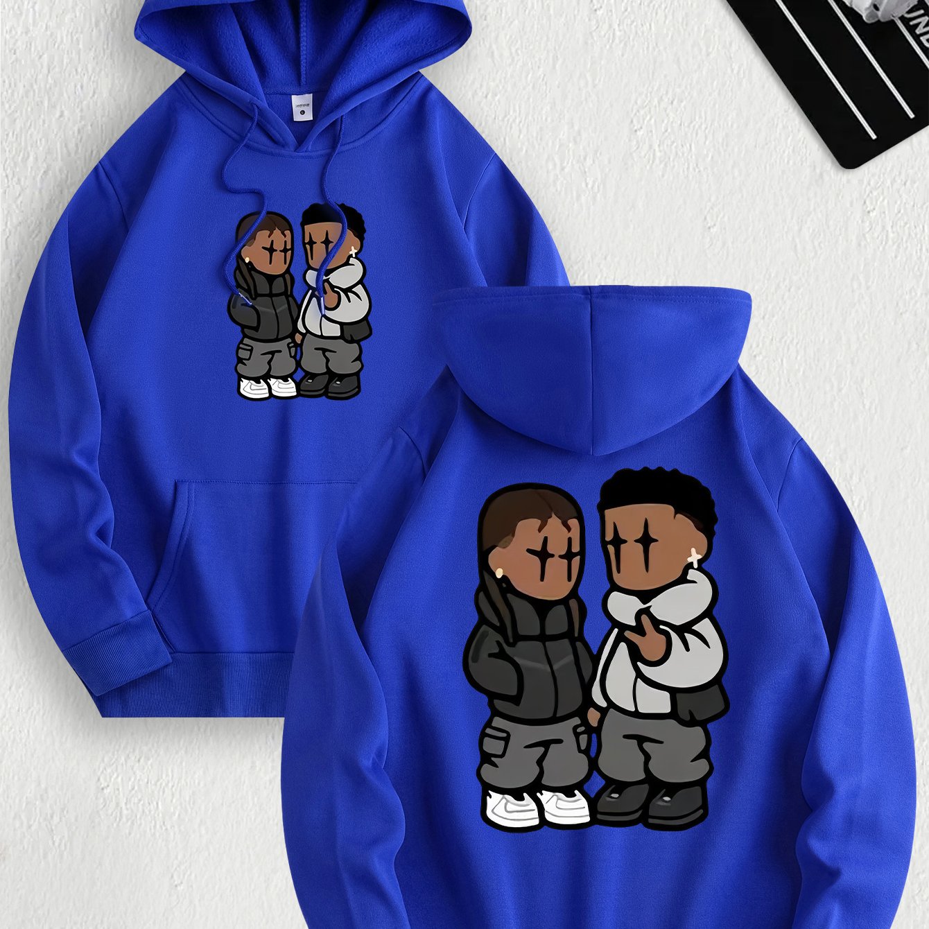 Men's Trendy Hoodie with Fleece-Lined Kangaroo Pocket - Casual & Comfortable, Cartoon Print Pullover Sweatshirt, K-pop, Fashion Design, Leisure Style, Conventional Version, ALL/Global/All