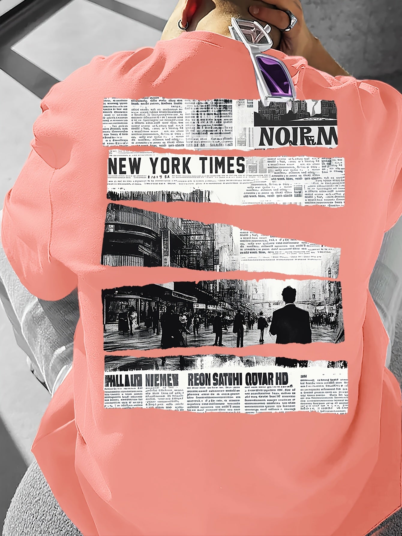 Men's Vintage Newspaper Print Casual Tee - Loose Fit, Round Neck, Polyester Blend, Summer Fashion