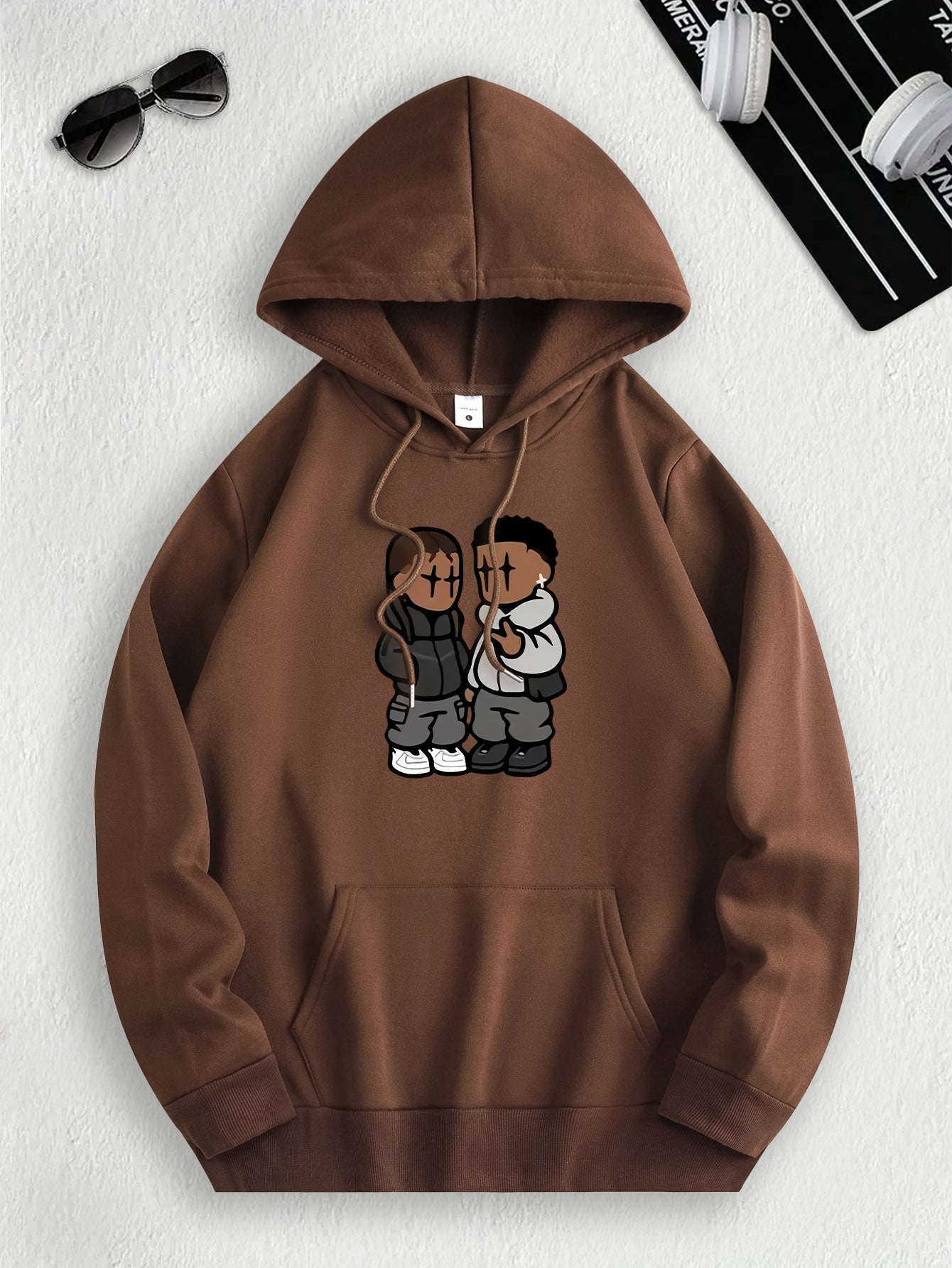Men's Trendy Hoodie with Fleece-Lined Kangaroo Pocket - Casual & Comfortable, Cartoon Print Pullover Sweatshirt, K-pop, Fashion Design, Leisure Style, Conventional Version, ALL/Global/All