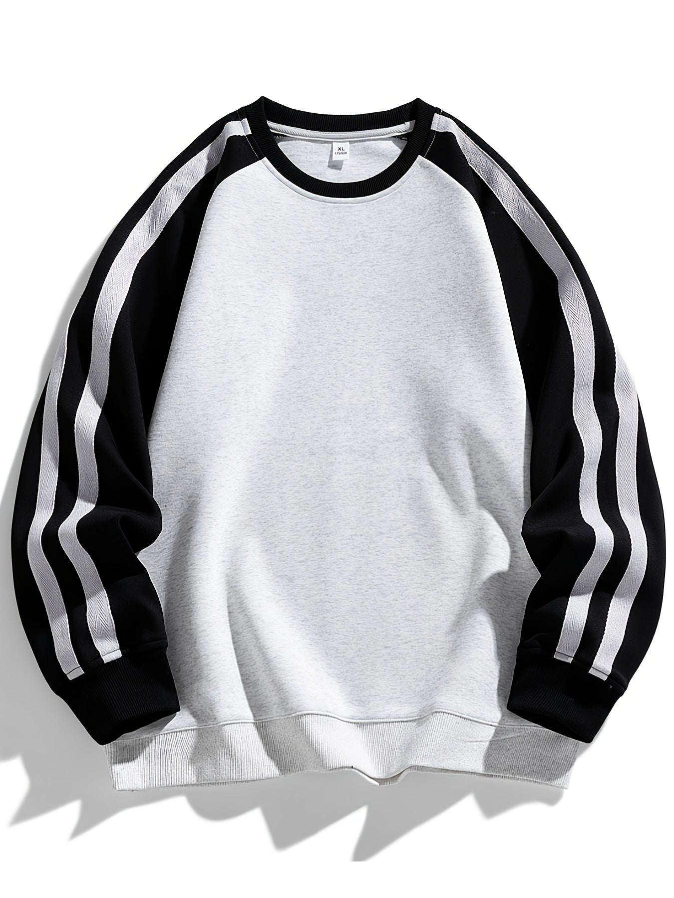 Men's Stylish Pink and Black Striped Crew-Neck Sweatshirt - Breathable, Casual Long-Sleeve Hoodie for City Walking, Street Lounging & Outdoor Activities, Polyester, Non-Stretch Fabric