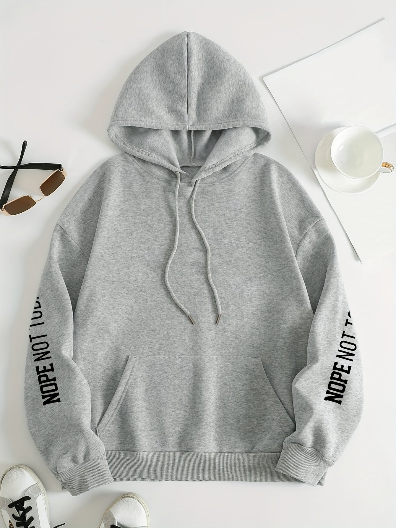 NOPE NOT TODAY" Graphic Hoodie for Women - Cozy Polyester Pullover with Kangaroo Pocket, Casual Long Sleeve Hooded Sweatshirt for Fall/Winter