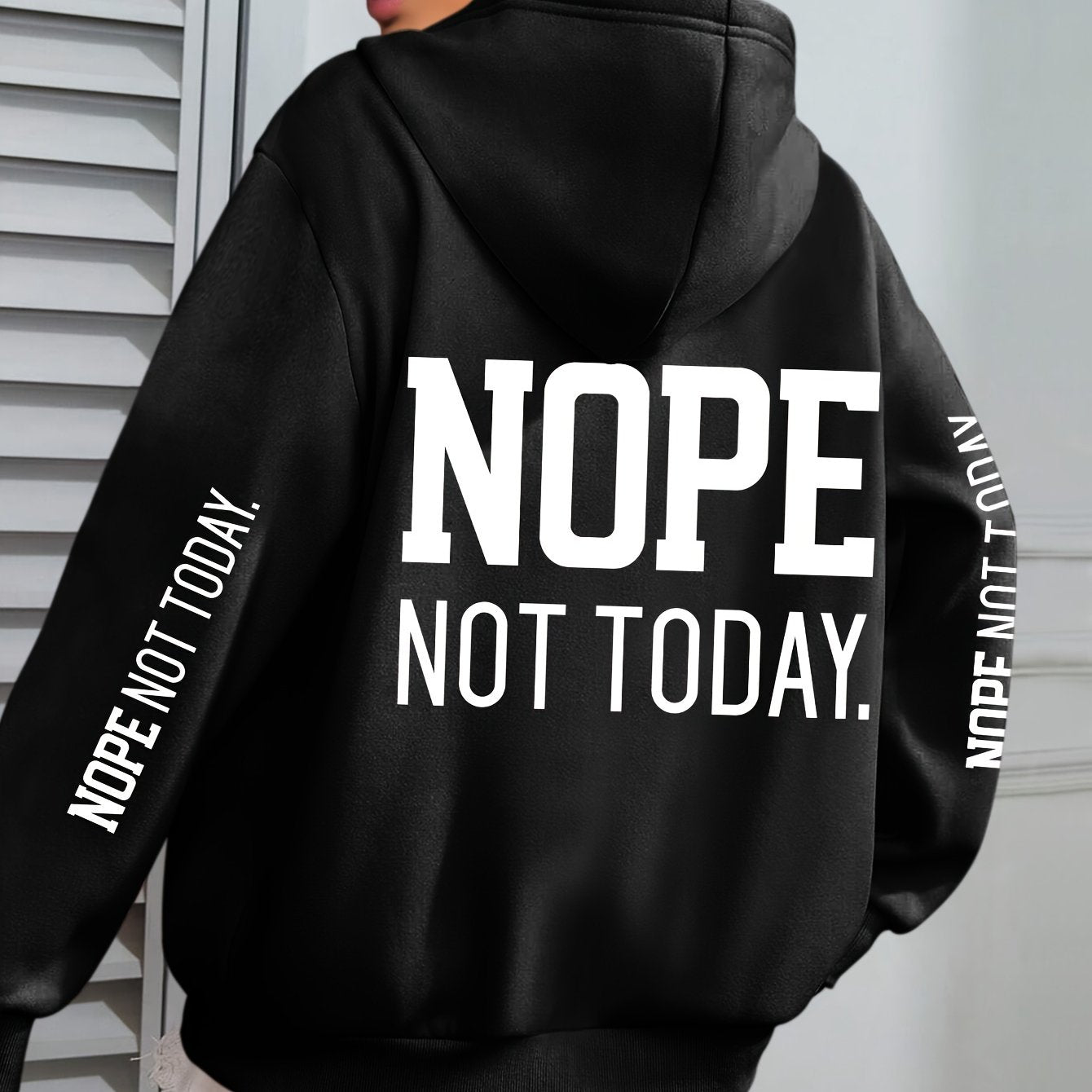 NOPE NOT TODAY" Graphic Hoodie for Women - Cozy Polyester Pullover with Kangaroo Pocket, Casual Long Sleeve Hooded Sweatshirt for Fall/Winter