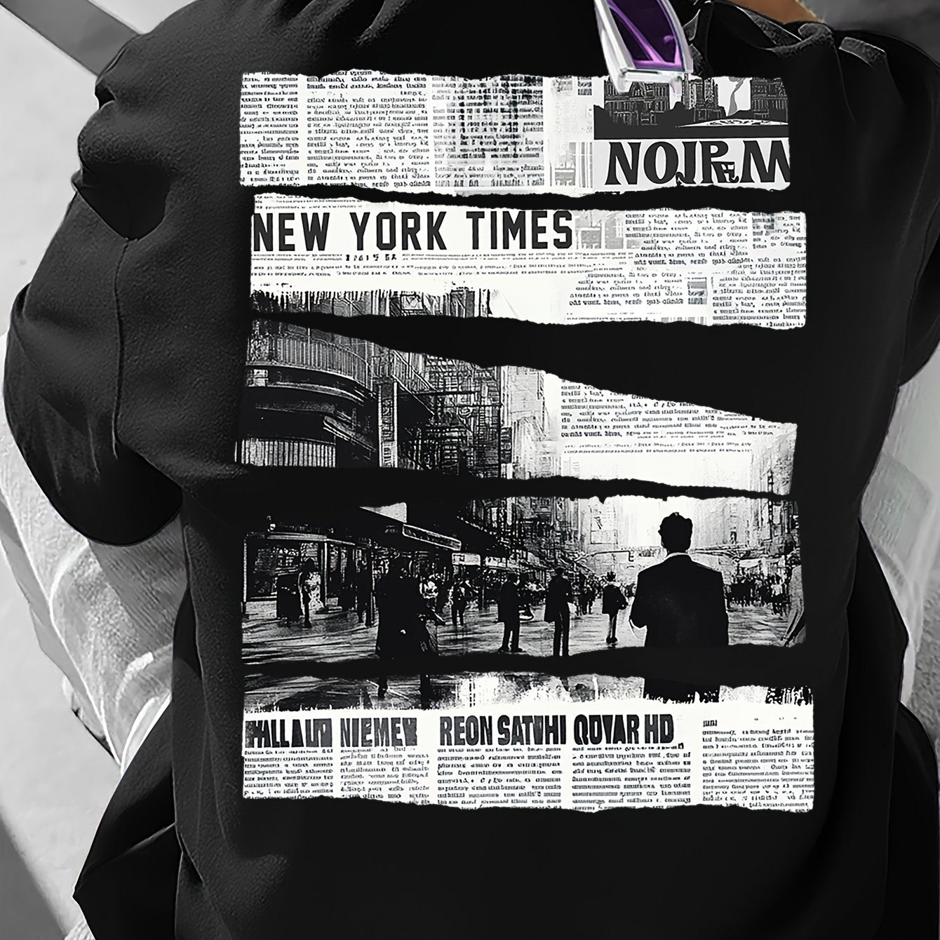 Men's Vintage Newspaper Print Casual Tee - Loose Fit, Round Neck, Polyester Blend, Summer Fashion