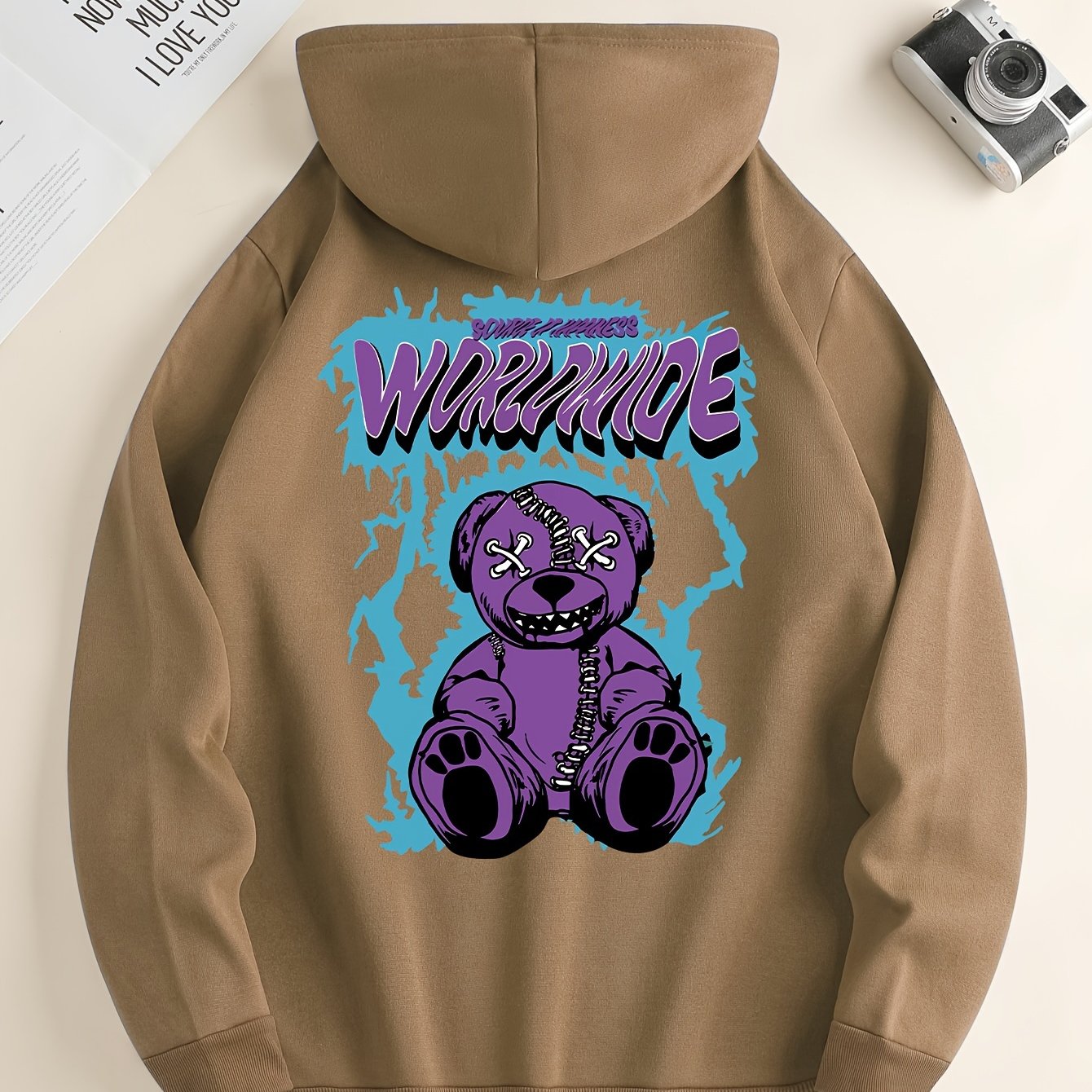 Worldwide Print Hoodie, Cool Hoodies For Men, Men's Casual Graphic Design Pullover Hooded Sweatshirt Retro Color Block Streetwear For Winter Fall, As Gifts