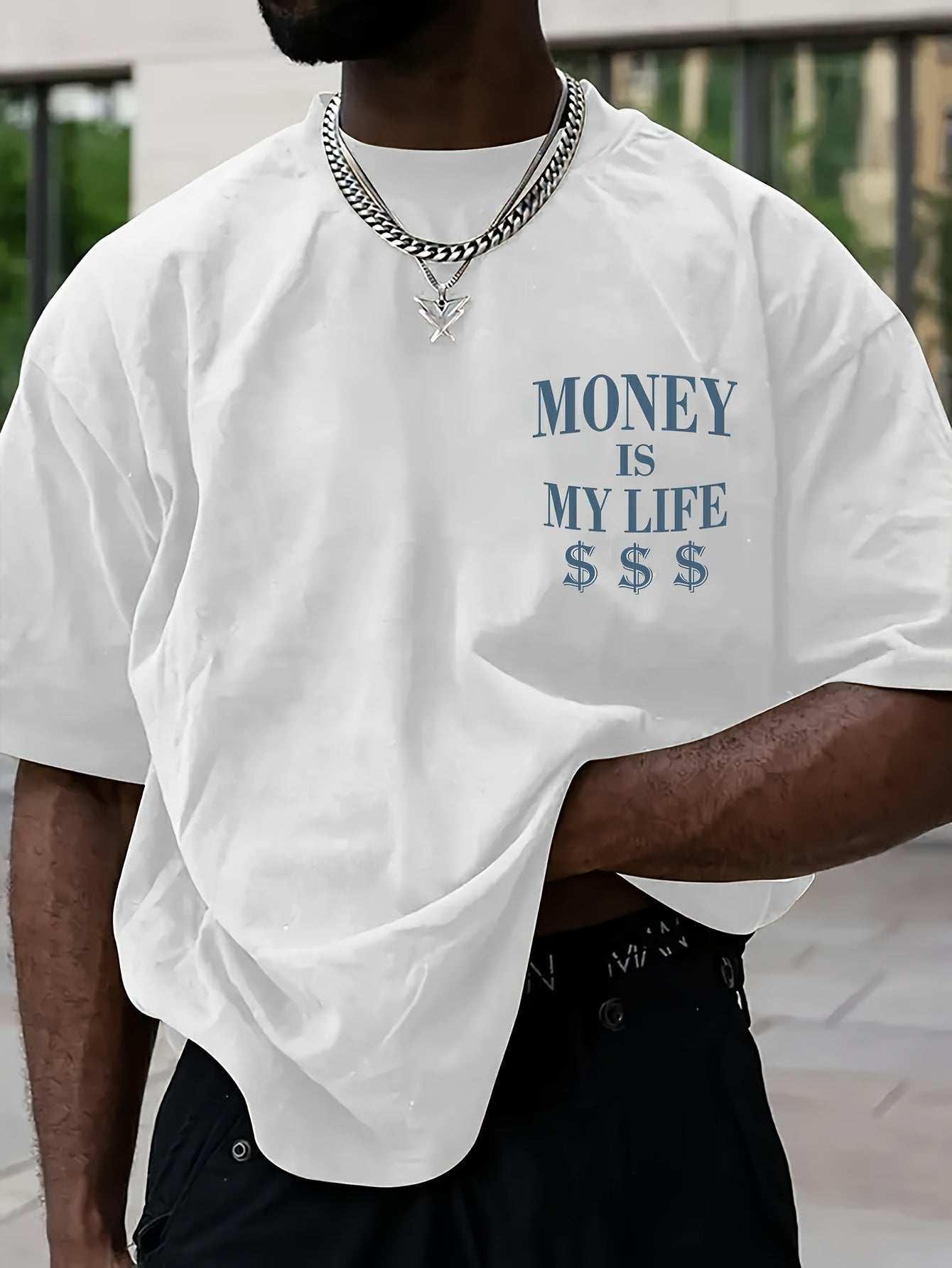 Men'S Streetwear Graphic Money & Wealth Print T-Shirt - 100% Polyester Crew Neck Short Sleeve Loose-Fit Shirt with Slight Stretch - Summer Knit Fabric Geometric Pattern Tee
