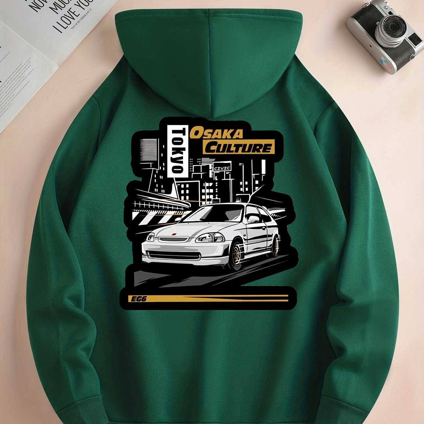JDM Racing Car Pattern Print Hoodie, Cool Hoodies For Men, Men's Casual Graphic Design Pullover Hooded Sweatshirt With Kangaroo Pocket Streetwear For Winter Fall, As Gifts