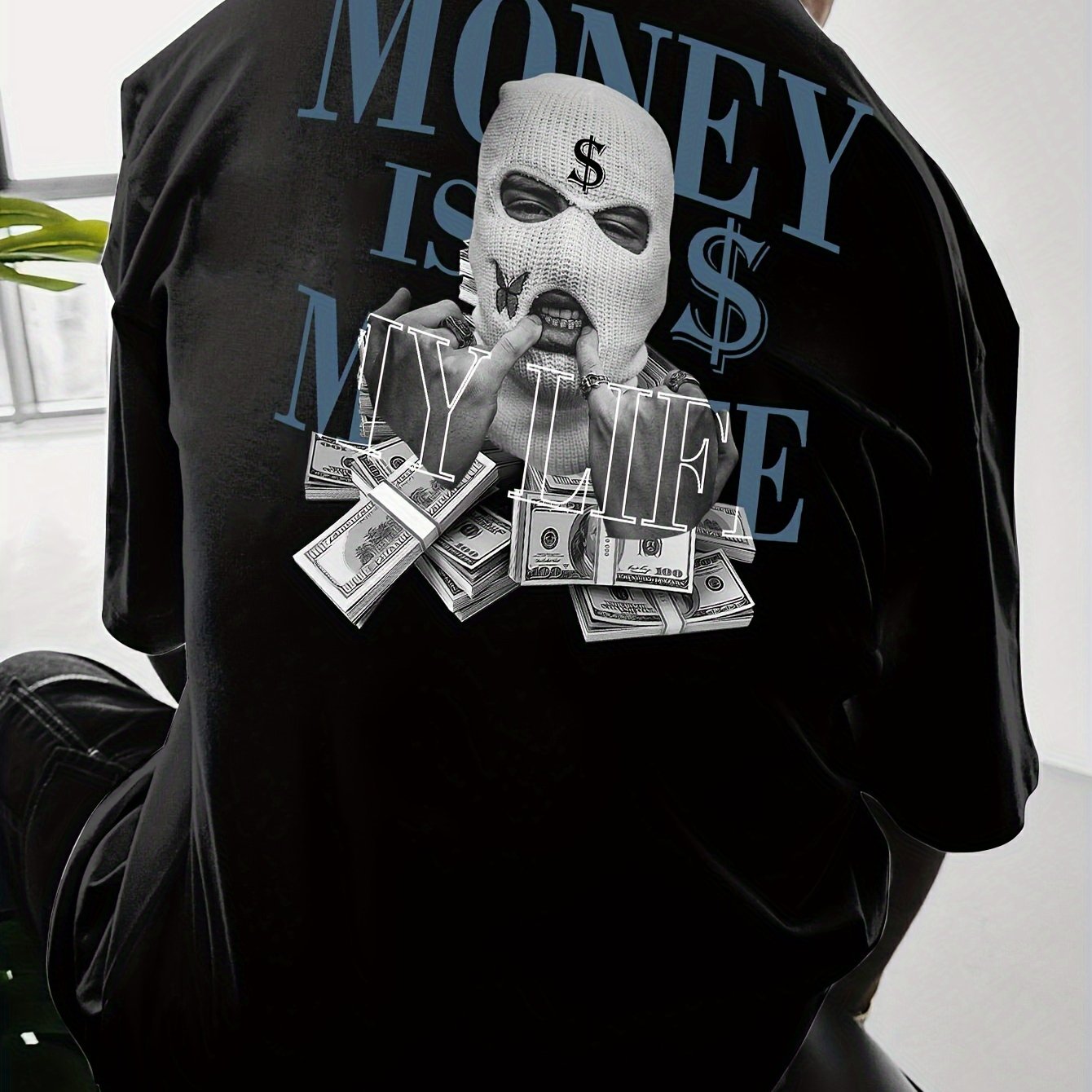 Men'S Streetwear Graphic Money & Wealth Print T-Shirt - 100% Polyester Crew Neck Short Sleeve Loose-Fit Shirt with Slight Stretch - Summer Knit Fabric Geometric Pattern Tee