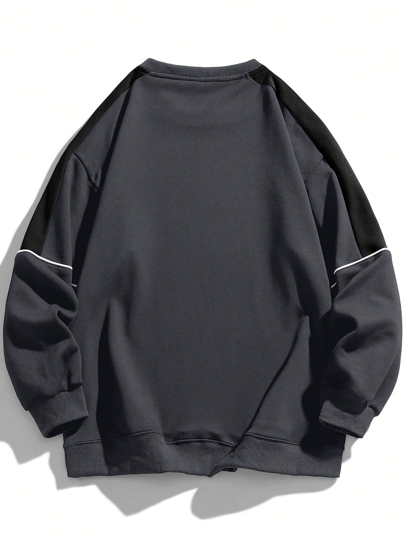 1pc Men'S Fashion Color Block Crew Neck Sweatshirt, Casual High-Weight Long Sleeve Pullover with Contrast Shoulder Sleeves, 100% Polyester Jersey Knit Fabric, Regular Fit