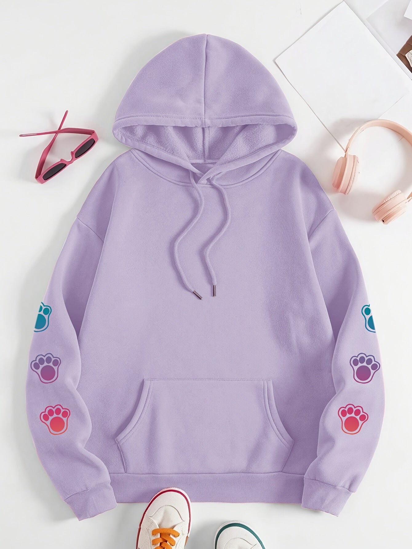 Women's Cozy Puppy Print Hoodie - Casual Long Sleeve with Kangaroo Pocket, Polyester Blend, Machine Washable - Perfect for Fall & Winter