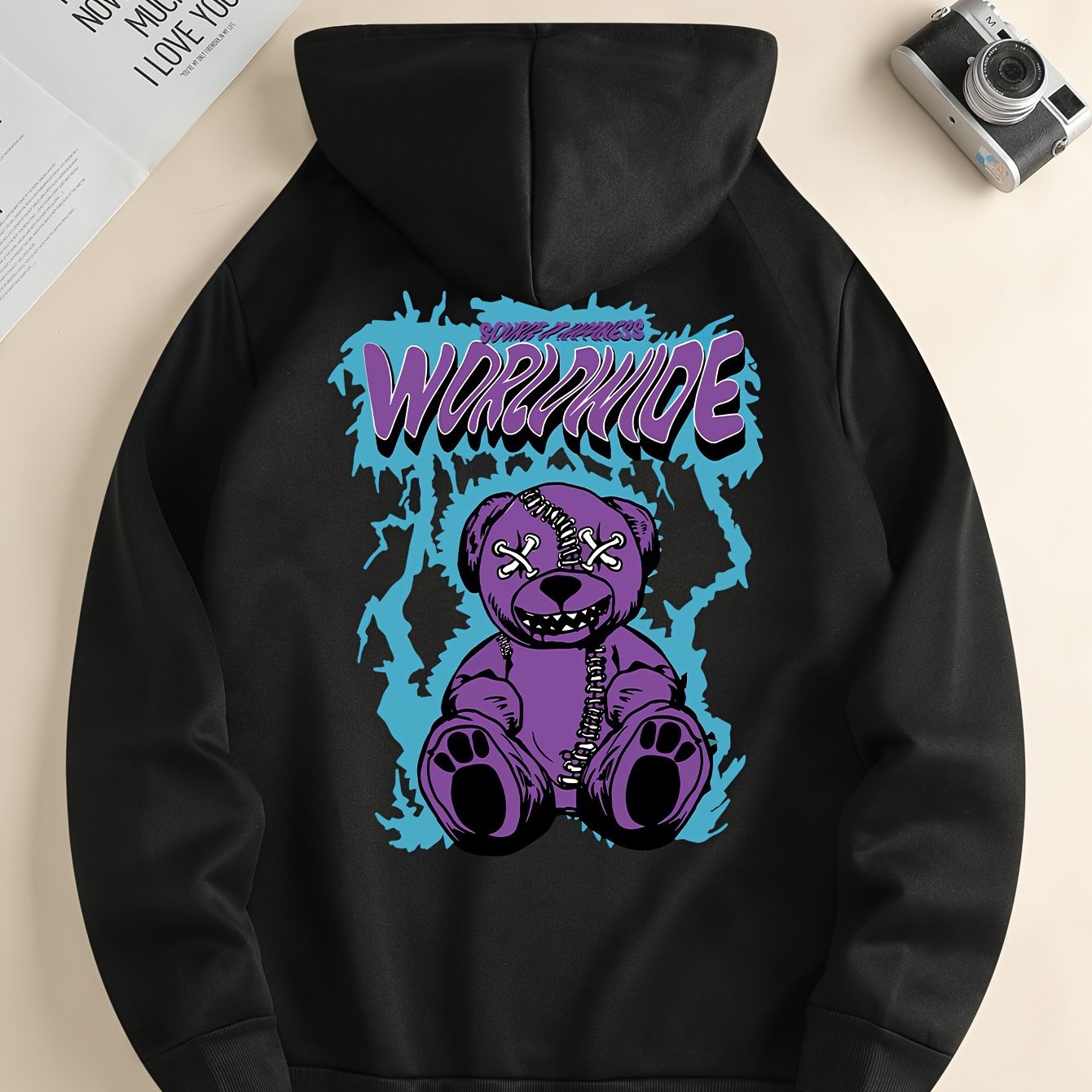 Worldwide Print Hoodie, Cool Hoodies For Men, Men's Casual Graphic Design Pullover Hooded Sweatshirt Retro Color Block Streetwear For Winter Fall, As Gifts
