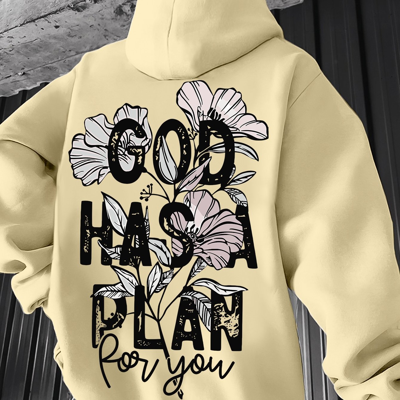 Men's Vintage-Inspired "GOD HAS A PLAN" Floral Hoodie - Casual Knit Polyester Blend, Long Sleeve with Kangaroo Pocket, Machine Washable - Perfect for Spring/Fall, Oversized Hoodie
