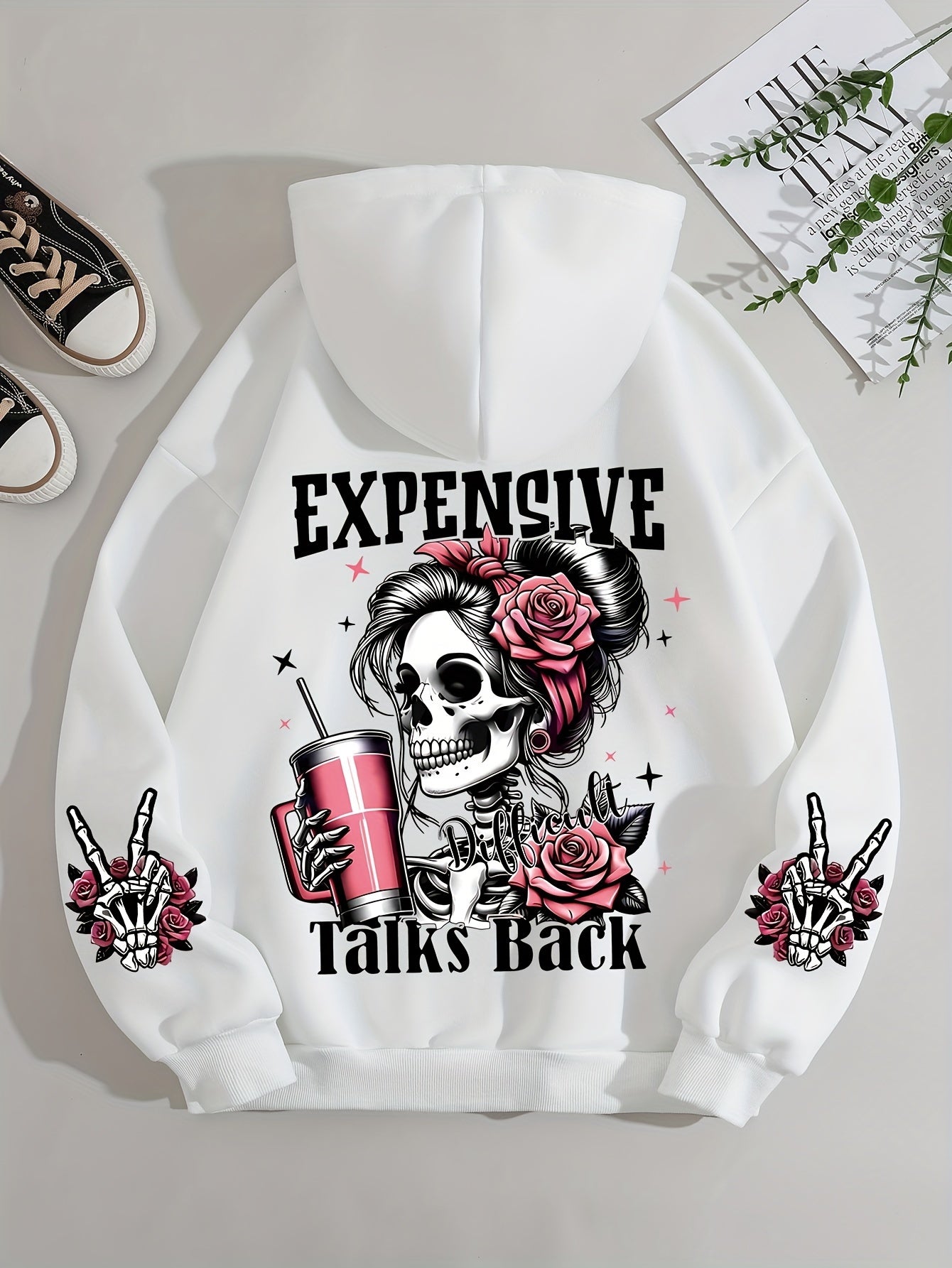 Ladies Fashion Hoodie: Relaxed Style, Polyester Material, Knit Fabric, All Seasons, No Detail, Letter Pattern