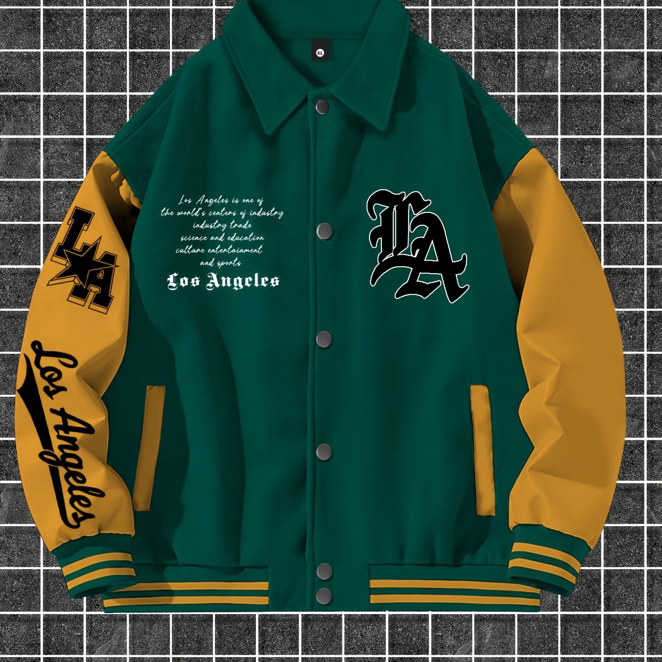 Men's Fashion Thick Collar Baseball Jacket, Random Print, Casual Style, Polyester Blend, Stretch Knit, Regular Fit, with Pockets, for Fall/Winter