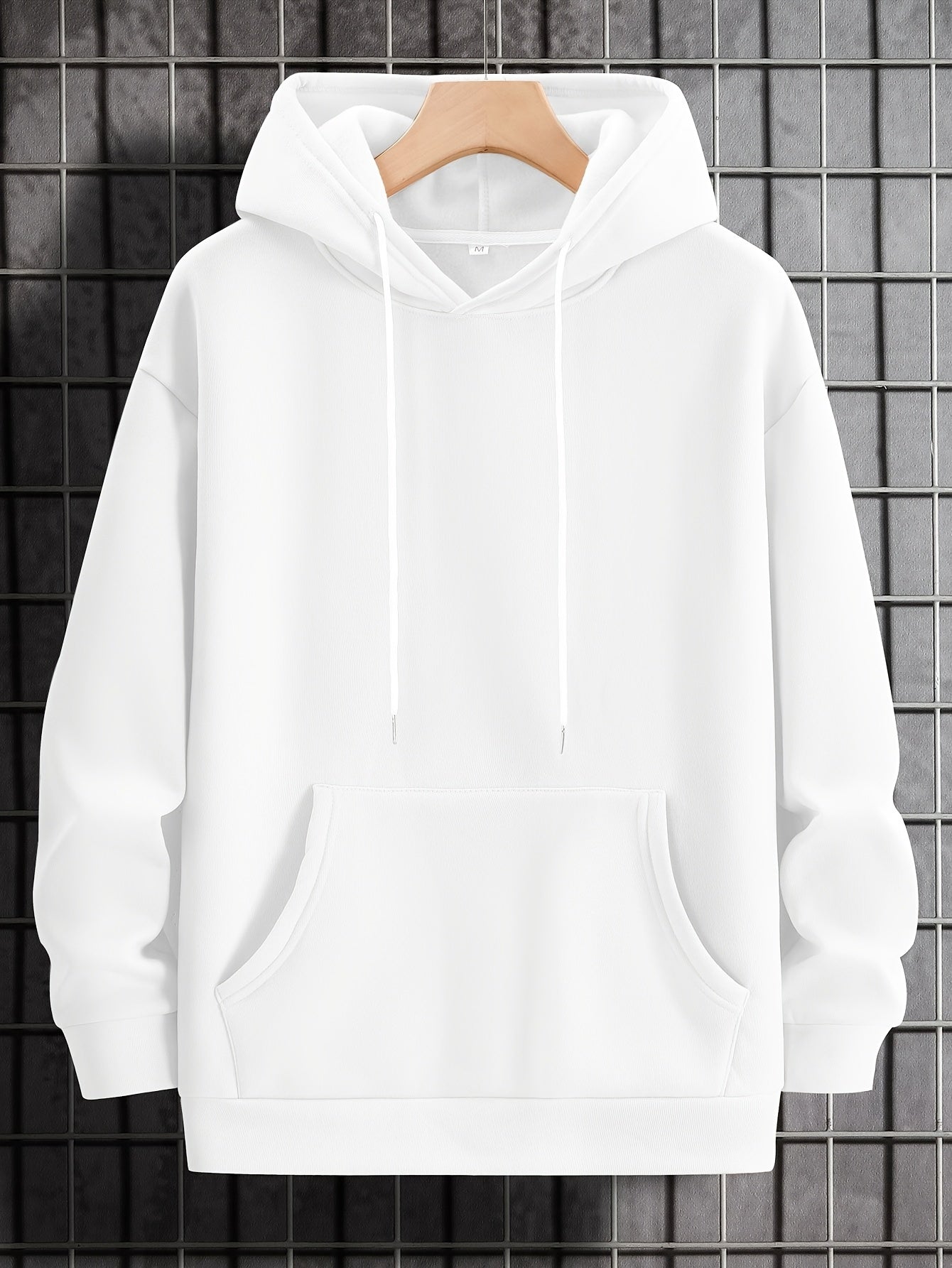 Men's Casual Hoodie with Drawstring & Kangaroo Pocket - Letter Print, Drop Shoulder Design for Everyday & Holiday Wear, Polyester Blend