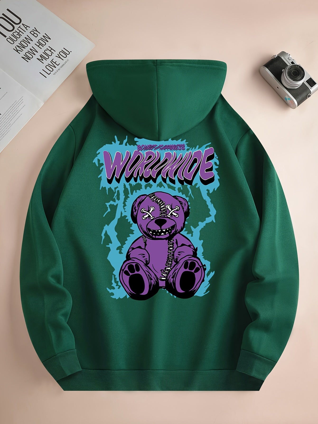 Worldwide Print Hoodie, Cool Hoodies For Men, Men's Casual Graphic Design Pullover Hooded Sweatshirt Retro Color Block Streetwear For Winter Fall, As Gifts