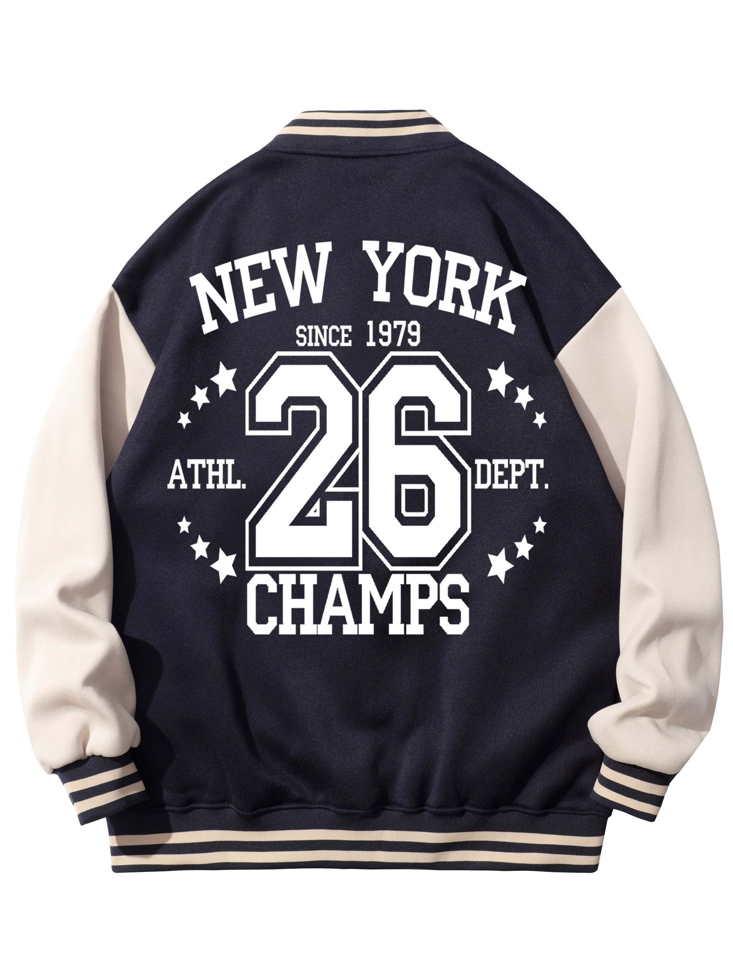 New York 26 Print Men's Fashion Trend Loose Casual Baseball Uniform Jacket, Suitable For Outdoor And Dating For Spring And Autumn